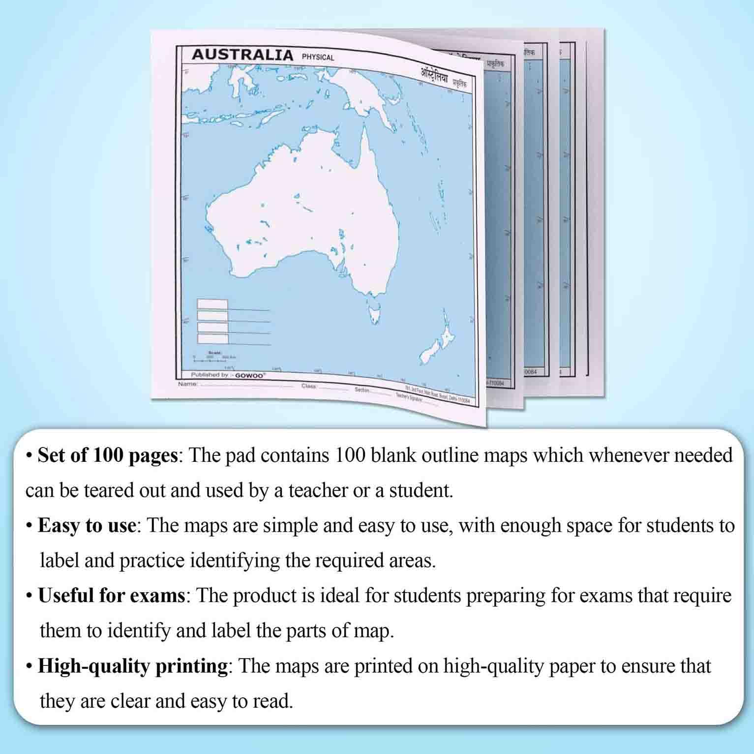 SMALL - 100 AUSTRALIA POLITICAL OUTLINE MAP and SMALL 100 AUSTRALIA PHYSICAL OUTLINE MAP FOR SCHOOL | Combo of 2 4