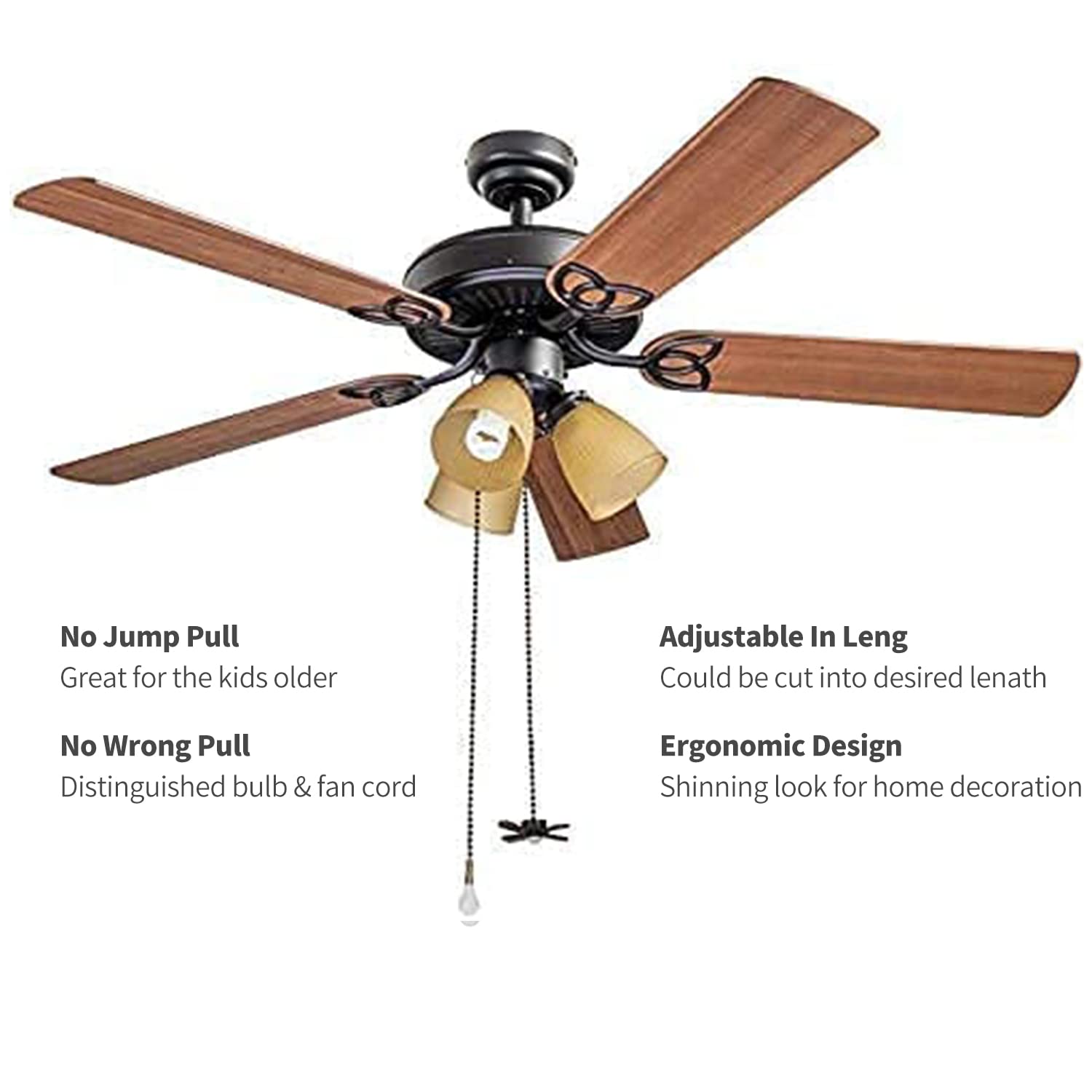Ceiling Fan Pull Chain, 𝟮𝟰 𝗶𝗻𝗰𝗵 Extra Long with Decorative Frosted Glass Bulb and Fan Cord,Fit All Standard 3mm Diameter Ceiling Fans (ORB) 3