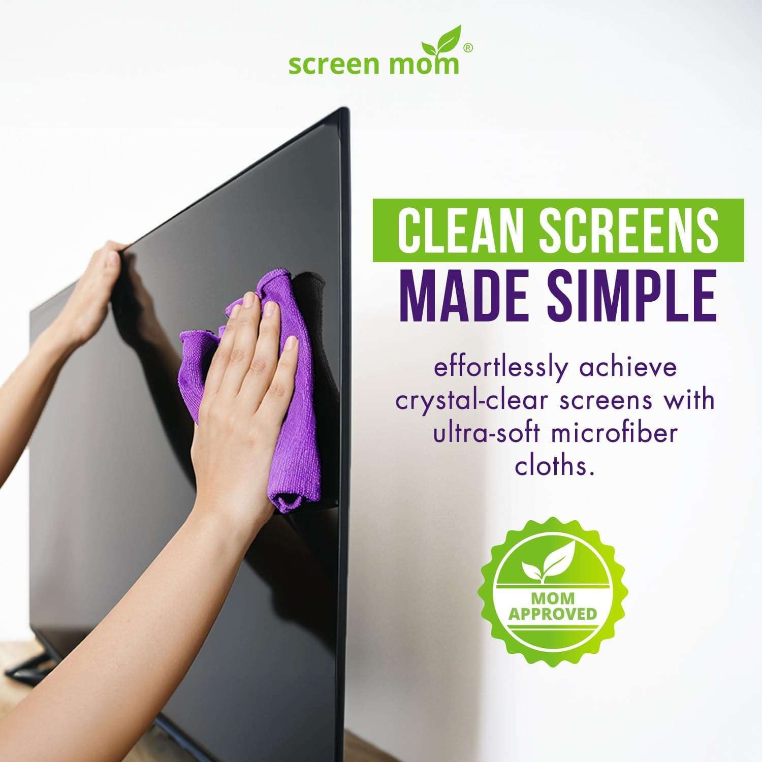 Screen Mom Screen Cleaner Purple Microfiber Cloths (4-Pack) - Microfiber Screens Cleaner Cloths, TV Cleaning Cloth for Electronic Cleaners, Laptop, Computer & Car Screens Cleaning Kit, TV Cleaners 3