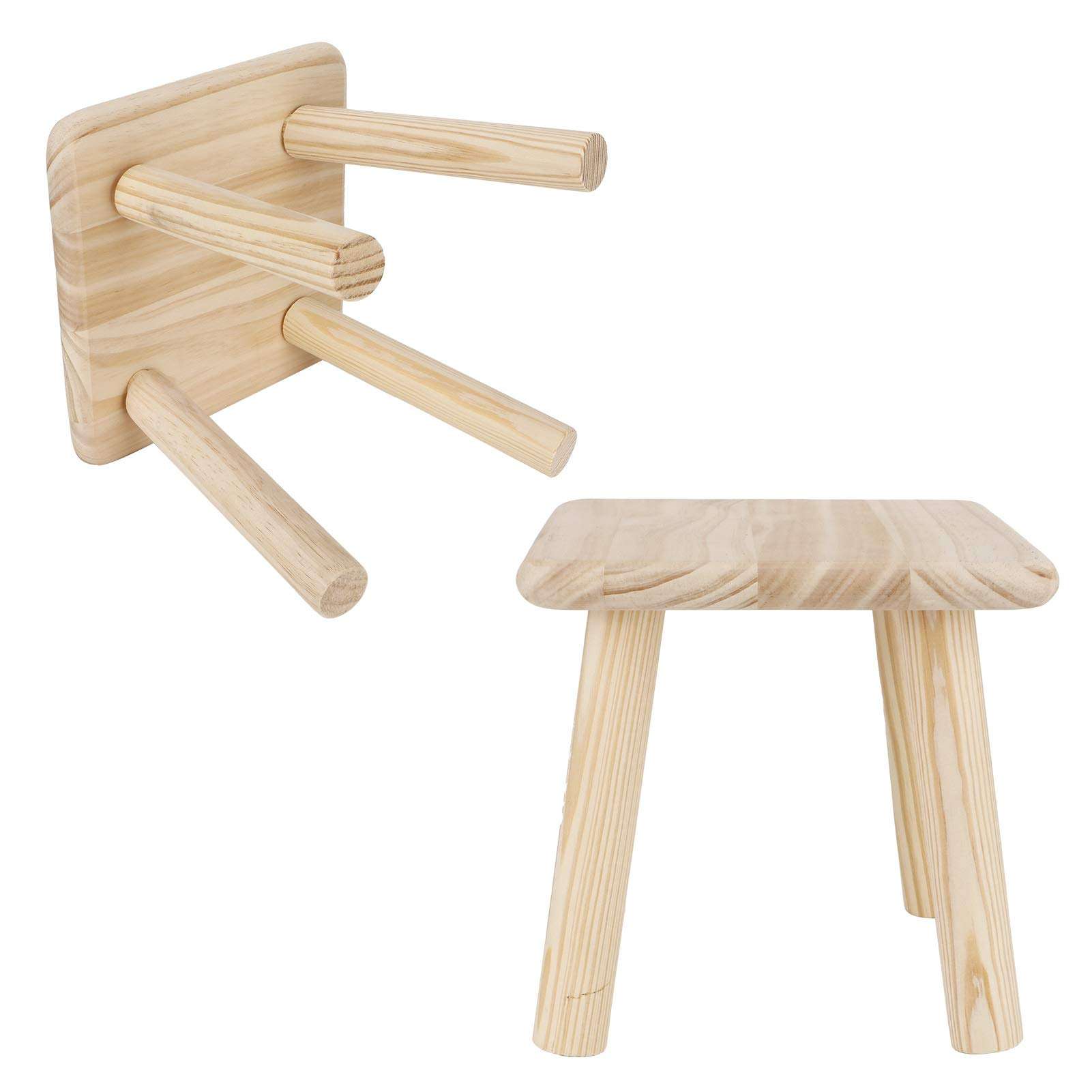 TOPINCN Multi Purpose Household Wood Stools Cute Small Bench Child Seat DIY Furniture Stool for Living Room Bathroom Solid Pine Step Stool Wooden Kids Potty (Stool Wood Color) 4