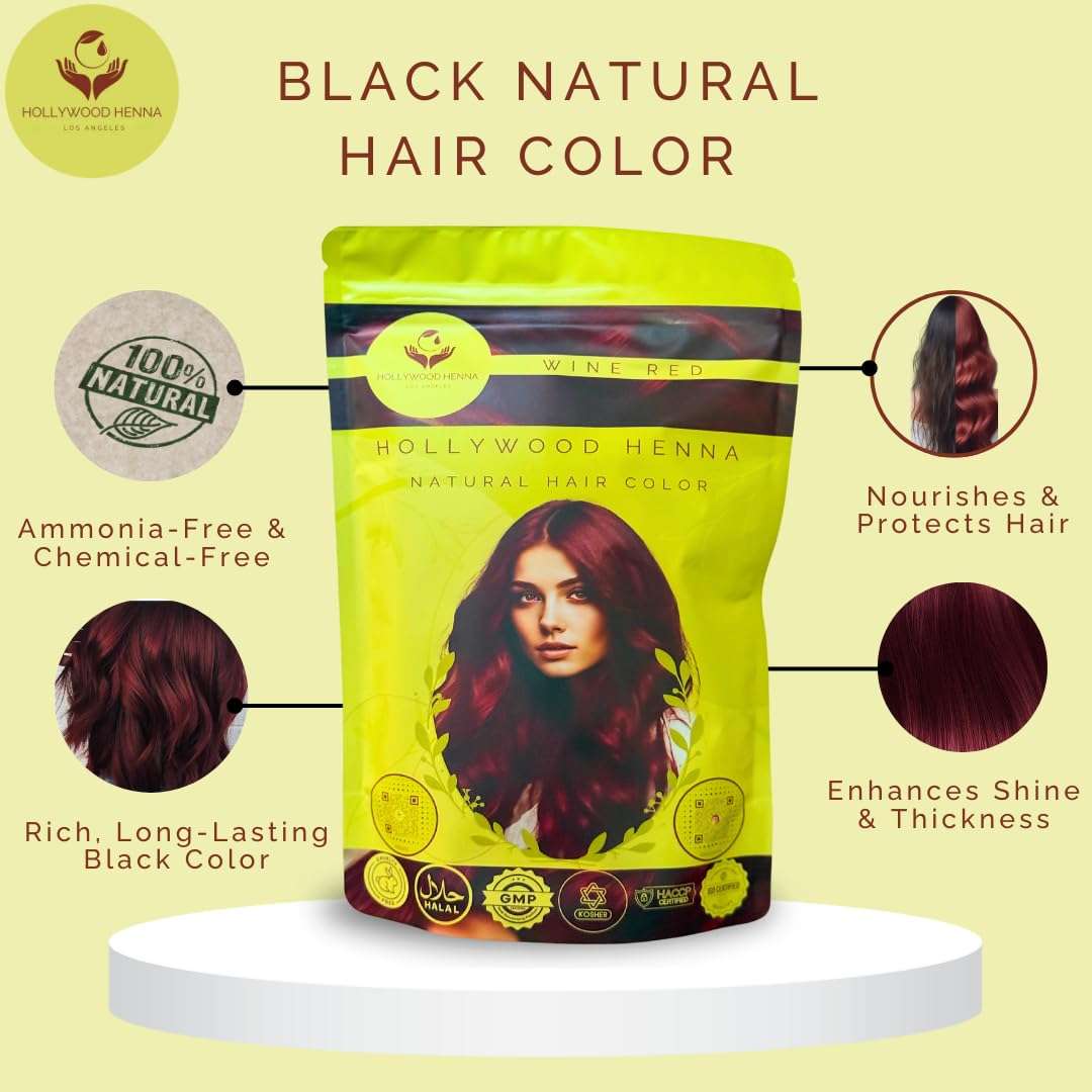 Hollywood Henna Hair Color (Wine Red) Organic Color Hair Beard Dye (Pack of 1-227g) Henna Based Hair Colors with Pure Herbs Free Chemicals Long Lasting Natural Hair Dye for Men & Women Gift 5