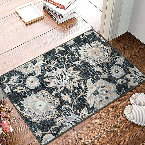 Beeiva Floral Entryway Rug Non Slip, Vintage 3x5 Rugs for Entryway with Rubber Backing Ultra Thin Entry Rugs, Paisley Print Machine Washable Area Rugs for Bathroom Kitchen Bedroom Office 6