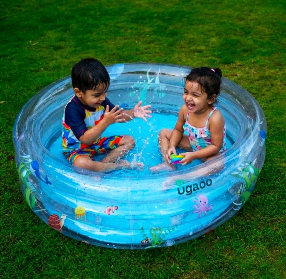 Ugaoo Swimming Pool for Kids 3-4 Years | 3 feet Round 3-Ring Pool with Dual-Layer Inflatable Bottom | 7P Phthalate-Free PVC | Strong, Comfy & Easy to Use | for Balcony & Garden Play 1