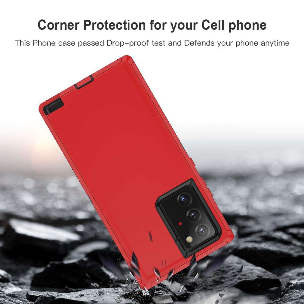 Jiunai Samsung Note 20 Ultra Case, Strong Protective Outdoor Hybrid Rugged Heavy Duty Tough Sports Shockproof Bumper Rubber Cover Matte Phone Case for Samsung Galaxy Note 20 Ultra 5G 6.9''Red 2