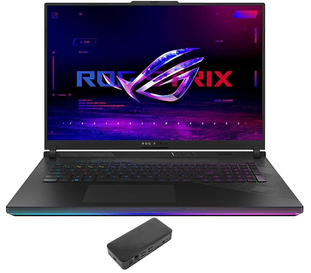 ASUS ROG Strix Scar 18 Gaming Laptop (Intel i9-14900HX 24-Core, 64GB DDR5 5600MHz RAM, 2x2TB PCIe SSD RAID 0 (4TB), GeForce RTX 4080, 18" 240 Hz Wide QXGA (2560x1600), Win 11 Pro) with USB-C Dock