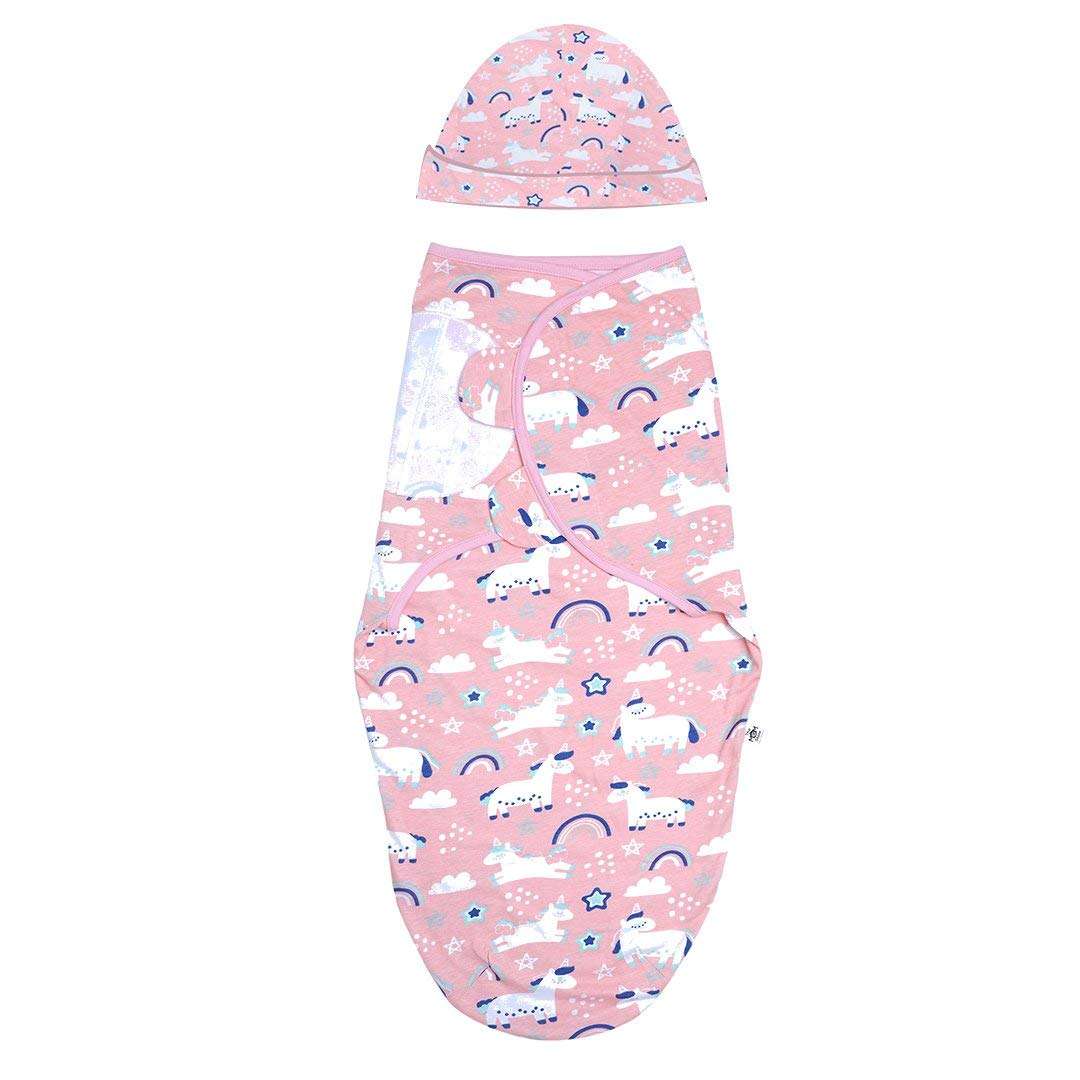 Newborn Baby Swaddle Wrap, Soft Adjustable Swaddle Blanket with Cap 0-3 Months -Pack of 2 (Unicorn & Fruit) 3