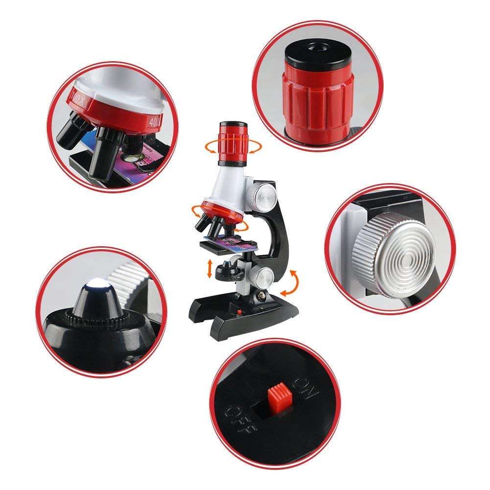 HS Enterprise Science Kits with Slides Educational Beginner Microscope Kit with LED 100X 400X and 1200X Magnification for Kids Students (Microscope) 5