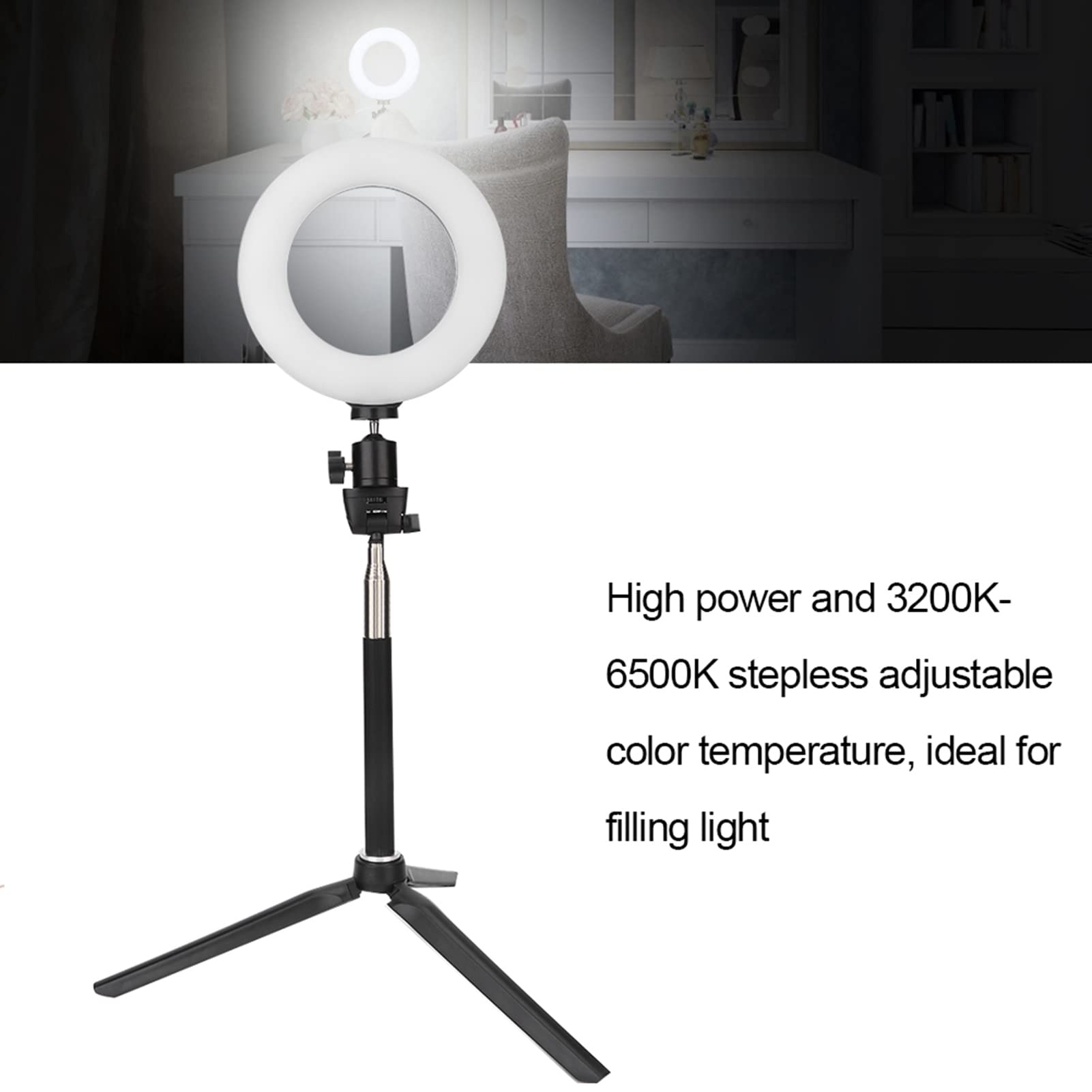 6 Inch LED Ring Light Dimmable Ring Light with Stand Adjustable Brightness Fill Light for Video Live Streaming Take Photo Makeup 5