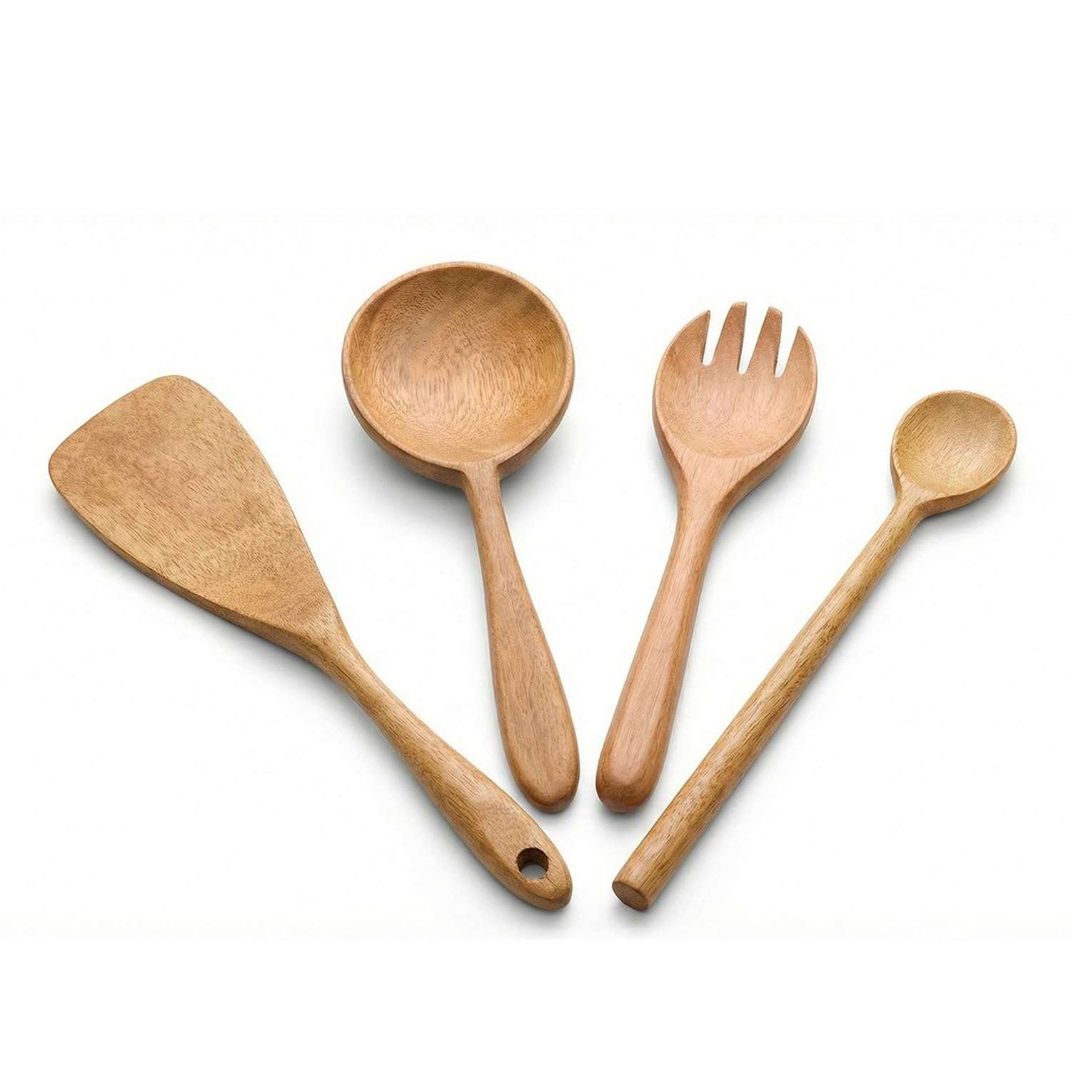 Neo At Home Mango Wooden Spoon Pack of 4 | Handcrafted Cooking Serving Spoon Pack | Food Safe Heat Resistant Eco Friendly Kitchen Utensils