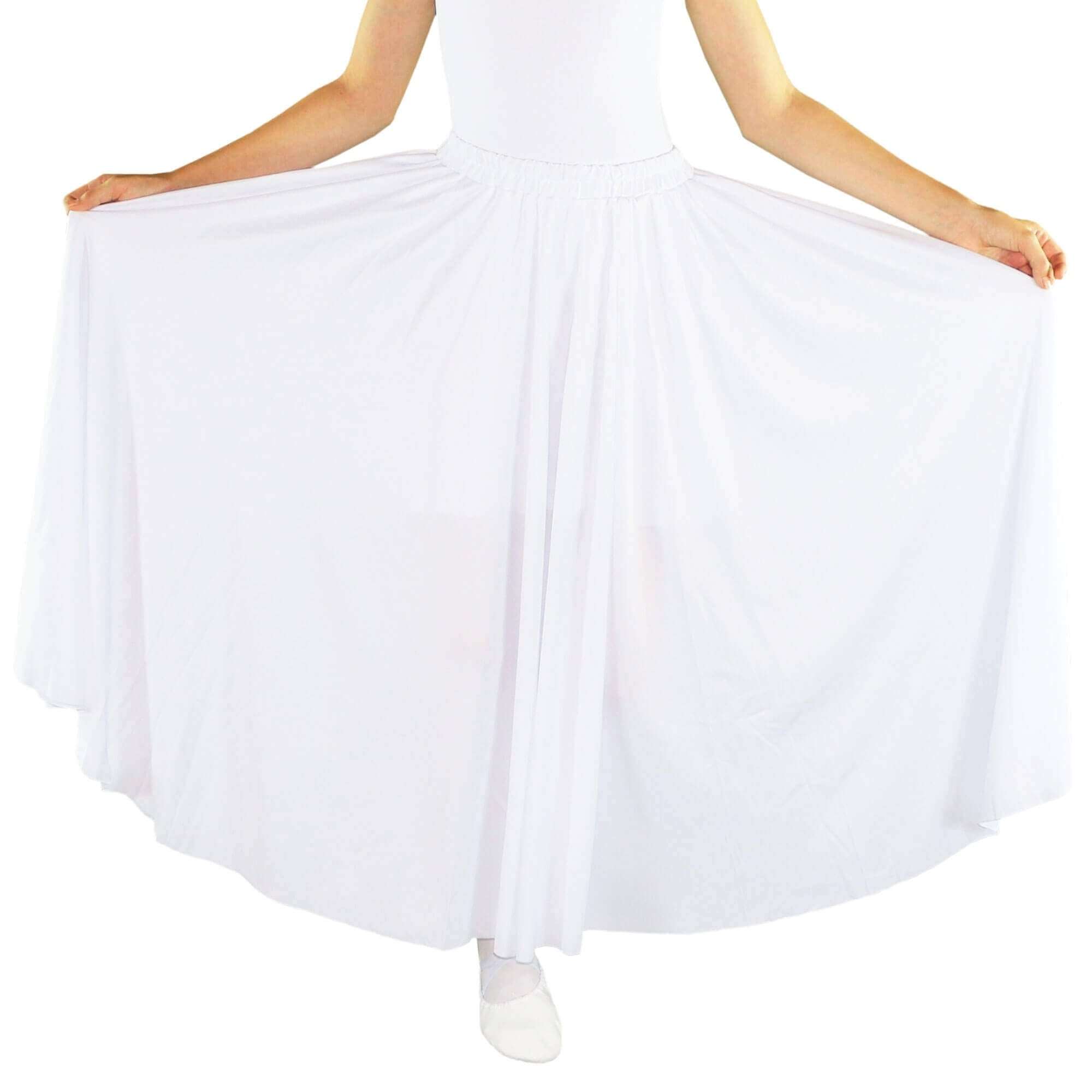 Danzcue Girls Long Full Circle Dance Skirt, White, S-M