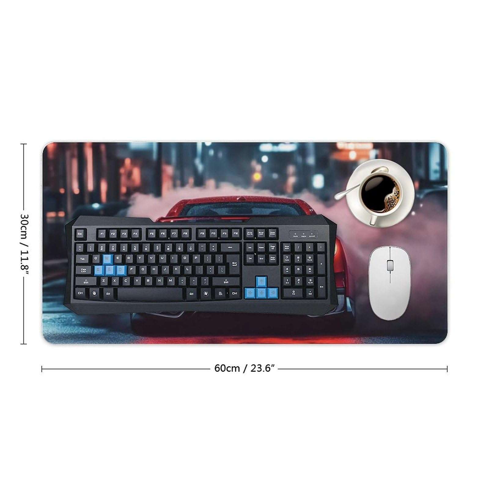 ANMOGID Gaming Mouse Pad, JDM R34 Car Mouse Pad, Red Smoke City Desk Mat, Extended 23.6" x 11.8" for Office Home, Non-Slip Rubber Keyboard Mat Decor, Computer Accessories Office Organizers Supplies 3