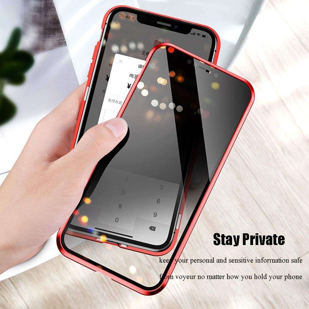 FHZXHY Privacy Glass iPhone XR Case All-Inclusive Clear Double Sided Tempered Glass Magnet Absorption Metal Bumper Frame Protective Case for iPhone XR red 5