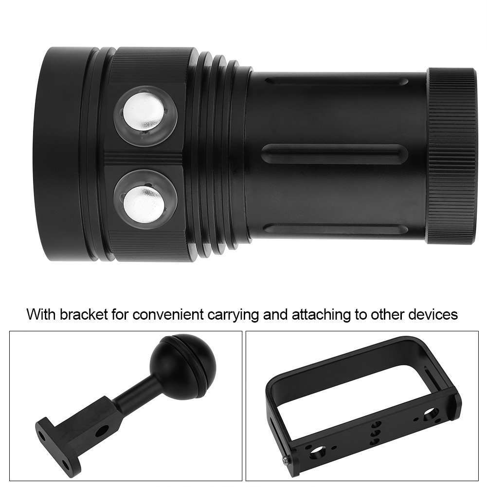 Ymiko Diving Flashlight 12000LM Underwater Light IPX8 Waterproof, 7 Lighting Modes, Range 300-500 Meters, Underwater 80M Flashlight for Diving Video Photography Activities 6