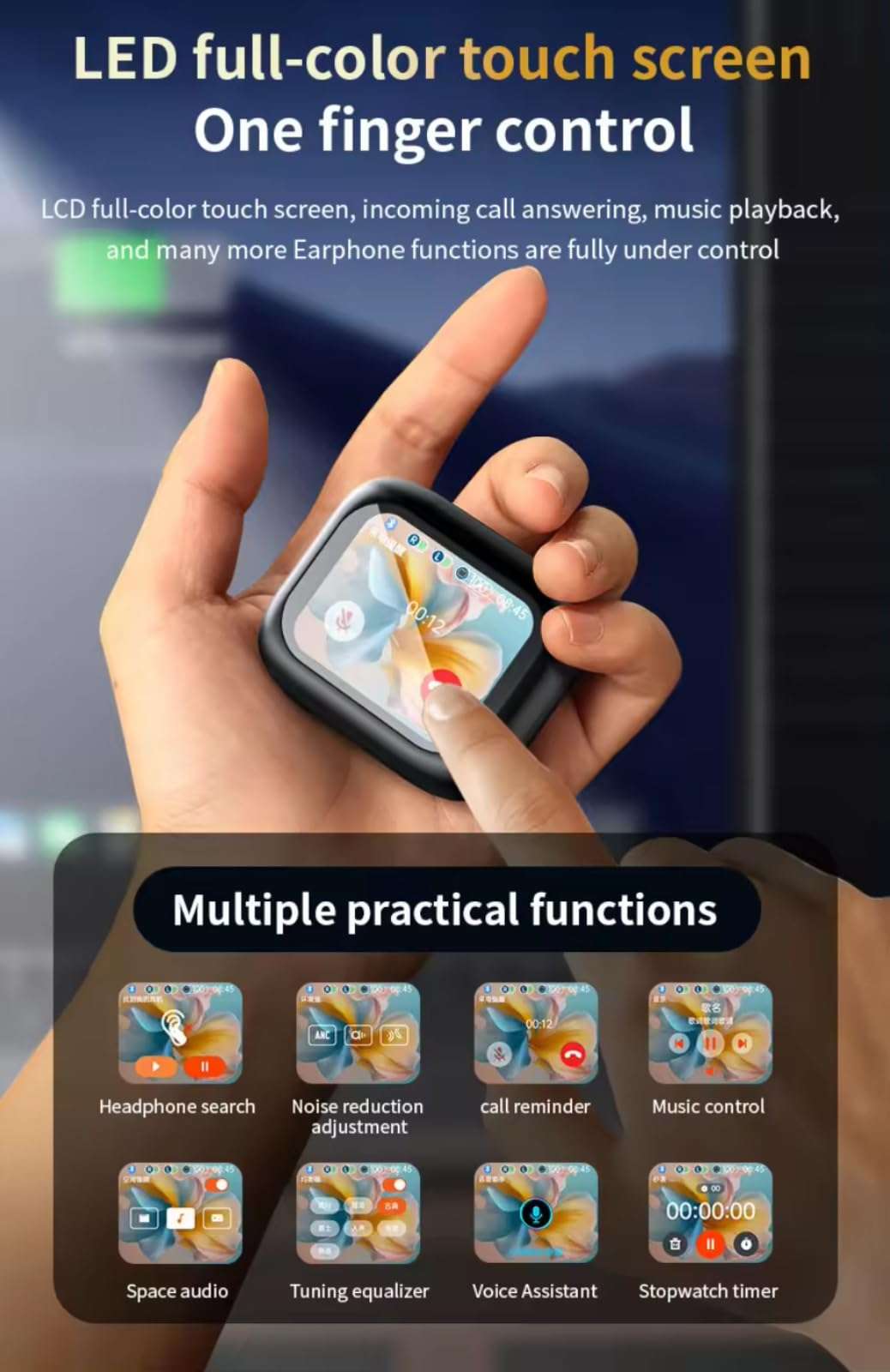 COREGENIX Genpods True Wireless Noise Cancelation Headphones with Touch Display, BT 5.3 + ANC Bluetooth Earbuds, HD Calling with 6-Mic, 32 Hours Playtime with Fast Charging, 13mm 3D BASS Drivers 6