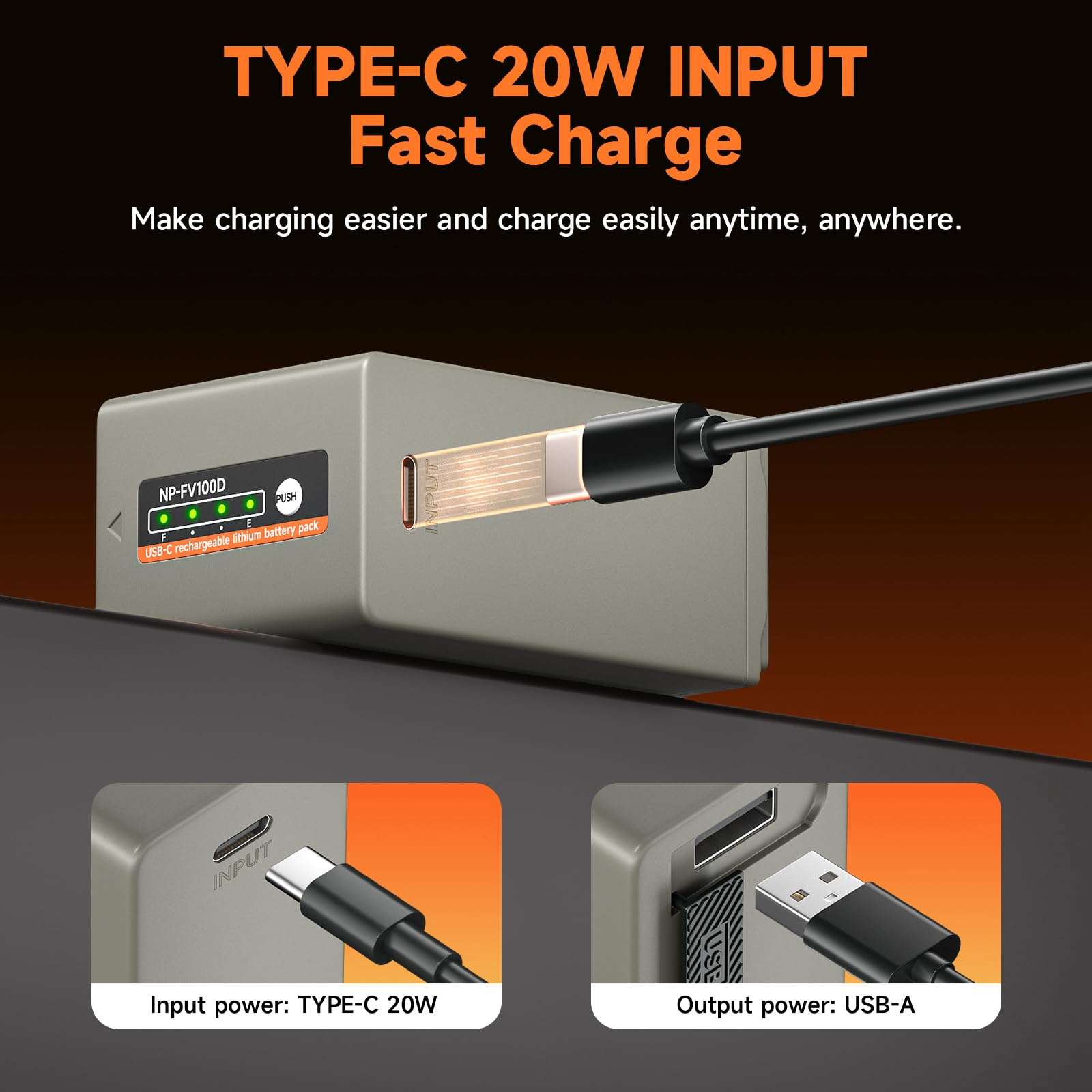 NP-FV100 Batteries,4590mAh NP-FV100A Battery with USB Direct Charging for Sony PXW-Z90 HDR-CX455 CX675 CX260 CX290 CX330 CX380 CX430V CX580V CX760V CX900 PJ430V PJ540 PJ580V PJ650V PJ670 (1 Pack) 4