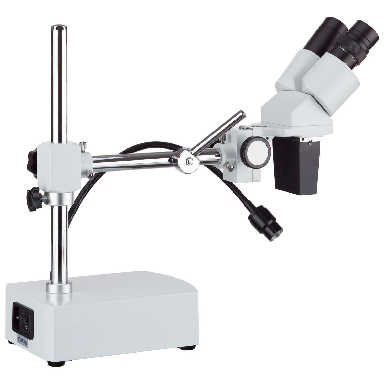AmScope SE400X Professional Binocular Stereo Microscope, WF5x and WF10x Eyepieces, 5X and 10X Magnification, 1X Objective, LED Lighting, Boom-Arm Stand, 110V-120V 5
