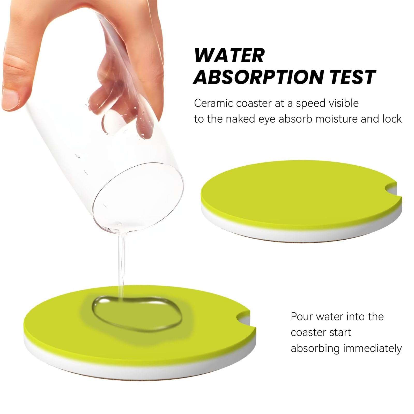 Xiso Ver Yellow Car Cup Coasters 2 Pack Ceramic Cup Holders 2.56" Cork Base Drink Coasters with Finger Notch for Easy Move of Car Cup Holder 4