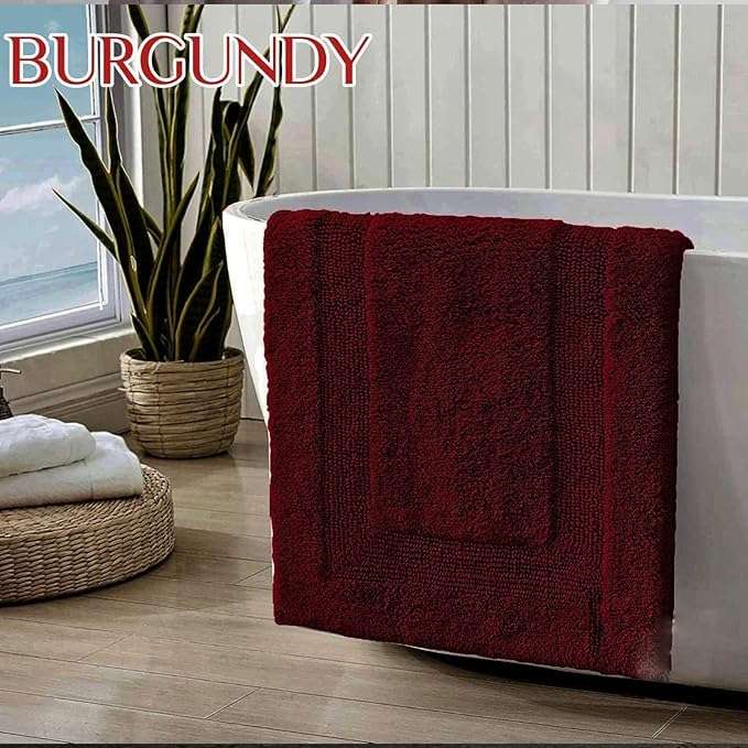 RUDRA HOME 100% Cotton Bath Rug Reversible – 40x60 cm, Super Soft, Absorbent, Washable, Non-Slip Bathmat for Bathroom & Home Use (Set of 1)-6 Colors (Burgundy) 5