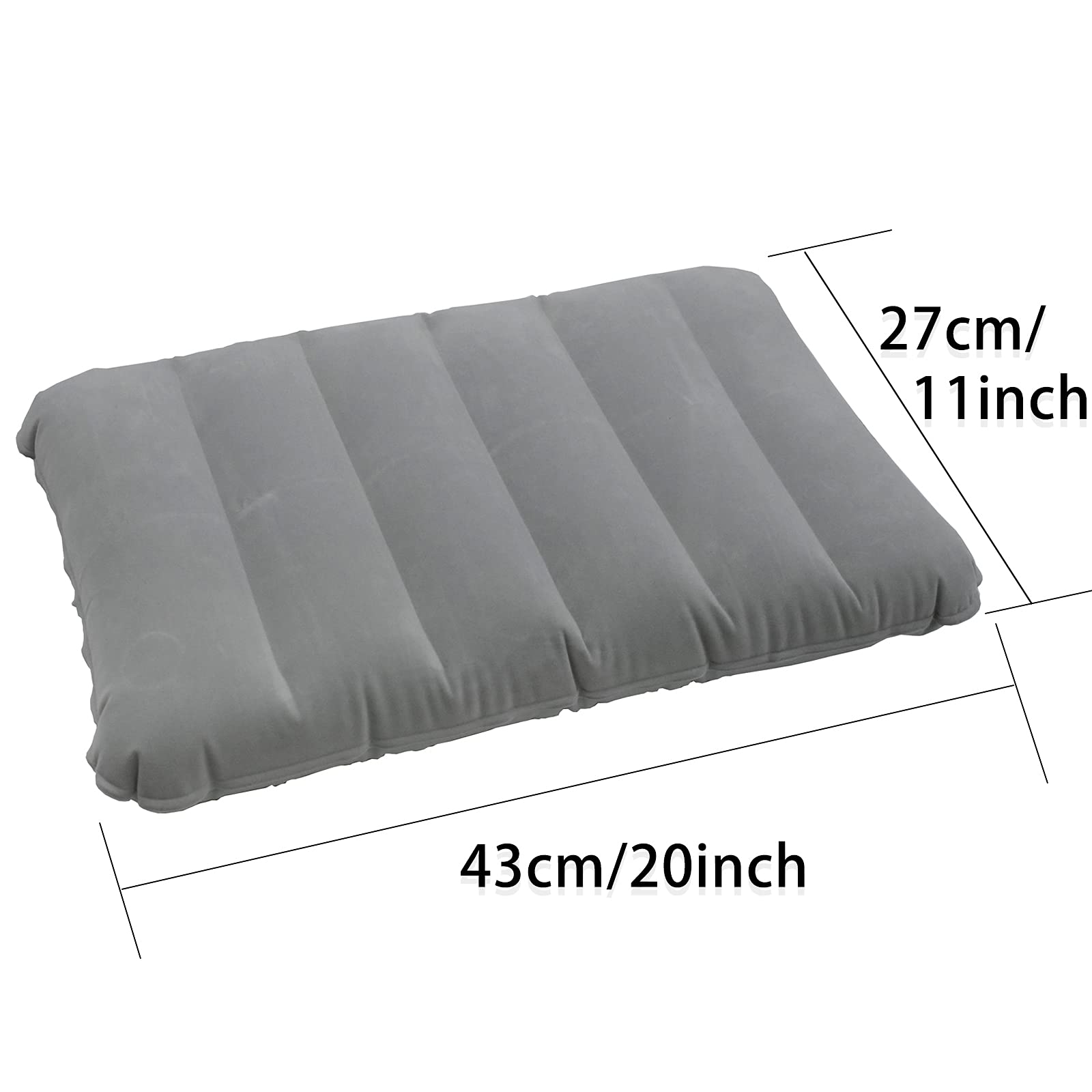 2 Pack Ultralight Inflatable Camping Pillow Beach Pillow Squared Flocked Fabric Air Pillow for Camping,Hiking,Traveling,Napping,Desk Rest,Office,Neck Lumbar Support (Grey) 2