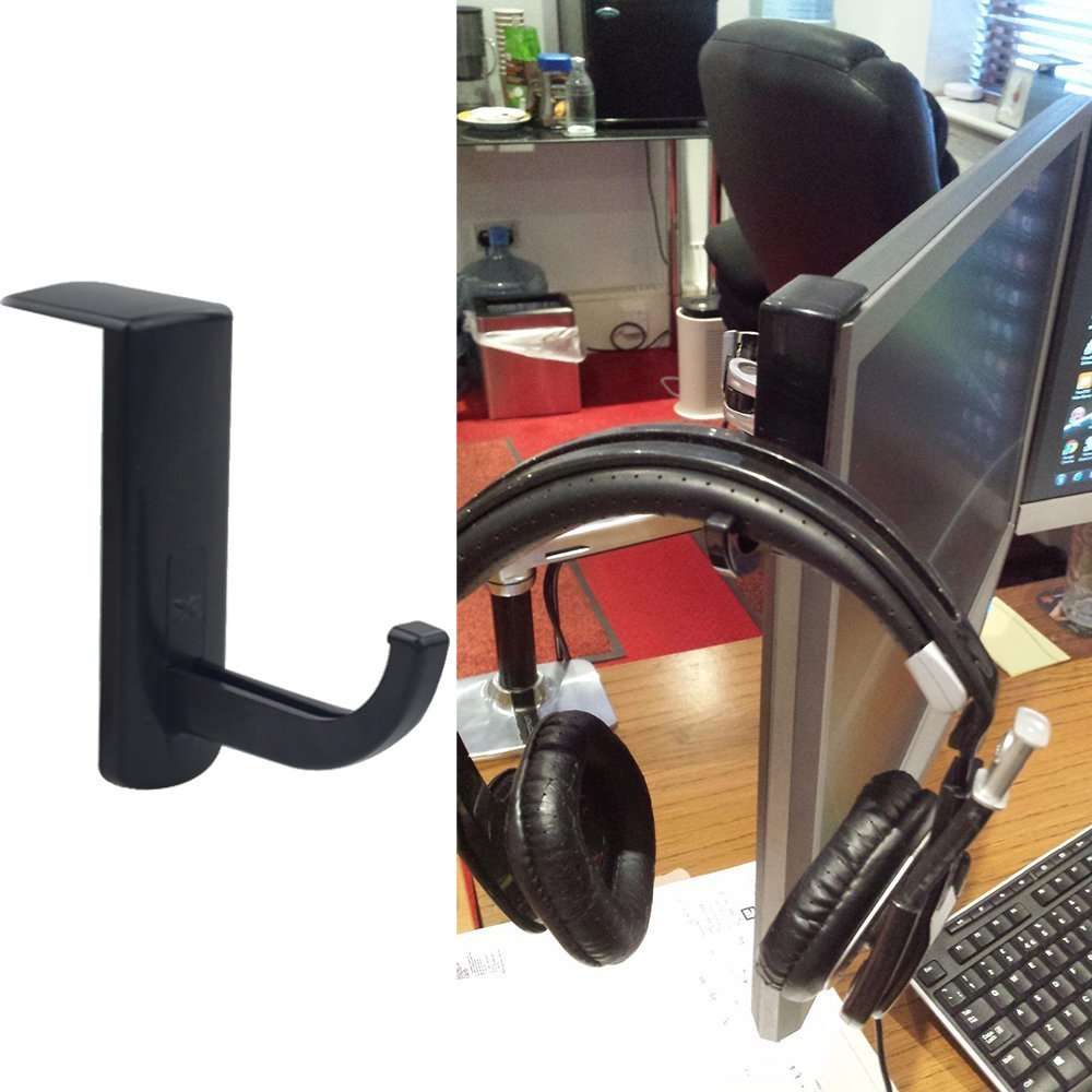 Akak Store 2 Pcs Black Headphone Headset Hanger Monitor Stand Holder Headset Stick-on Hook for Home and Office 5