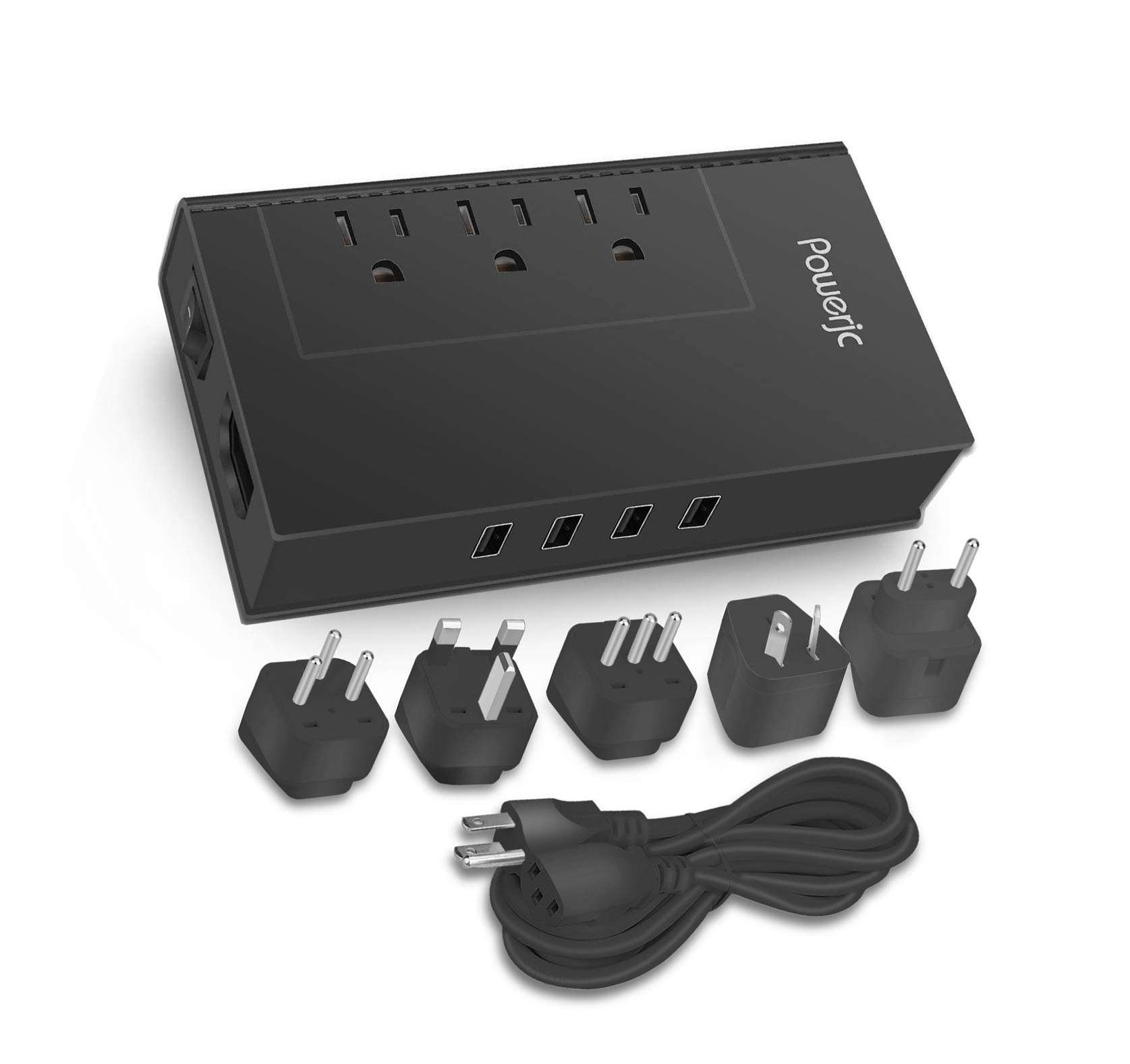 Powerjc Travel Voltage Converter Power Adapter Step Down 220V to 110V Rated Power 1875W with 4 Smart USB Charging Ports ETL for Hot Air Brush and Hair Dryer Black 1