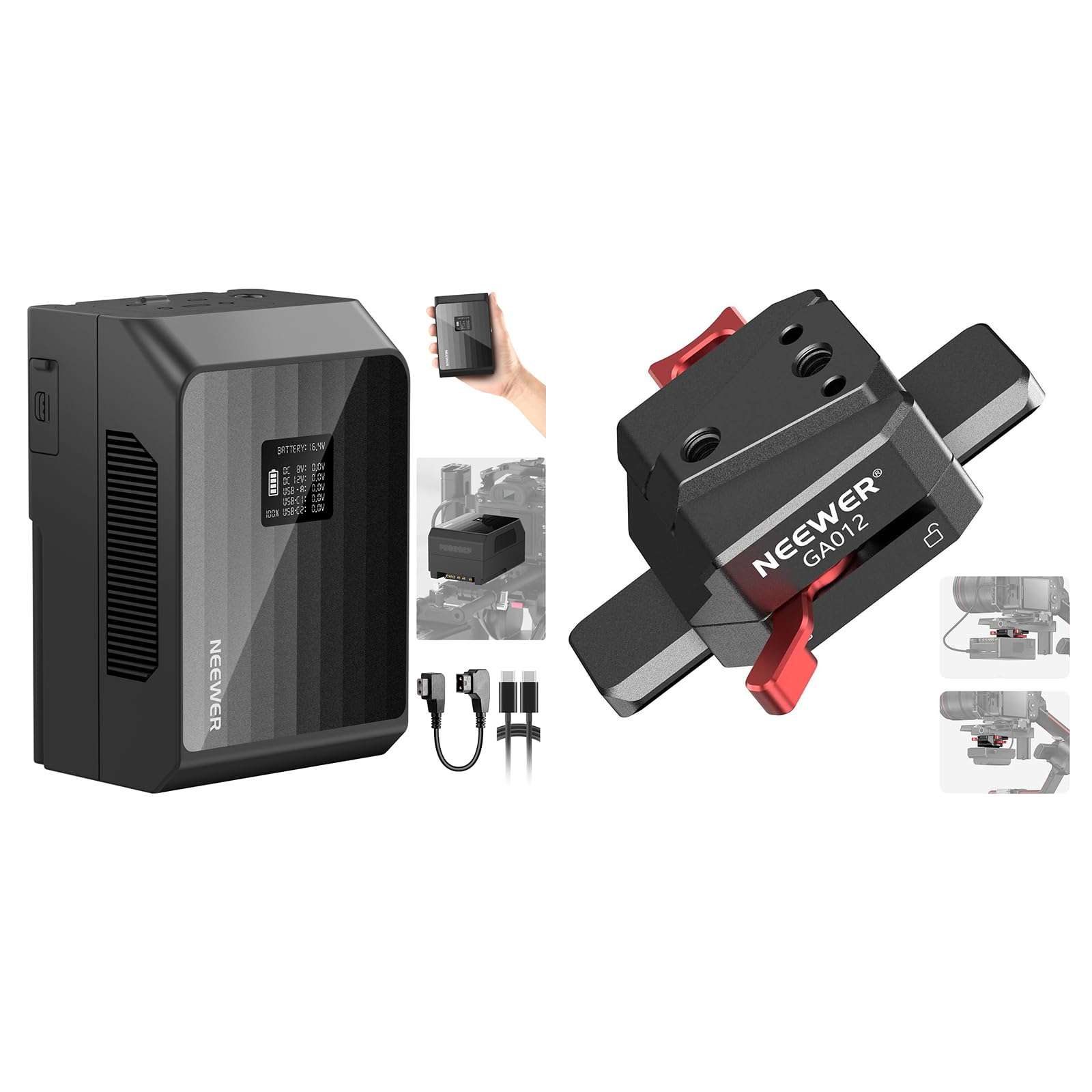 NEEWER Mini V Mount Battery PS099EP, 6800mAh 99Wh 14.5V V Lock Battery with 100W PD Fast Charging, Dual USB C/D Tap/BP/USB A/Dual DC Ports/OLED Screen, Mini V Mount Battery Plate Included 1