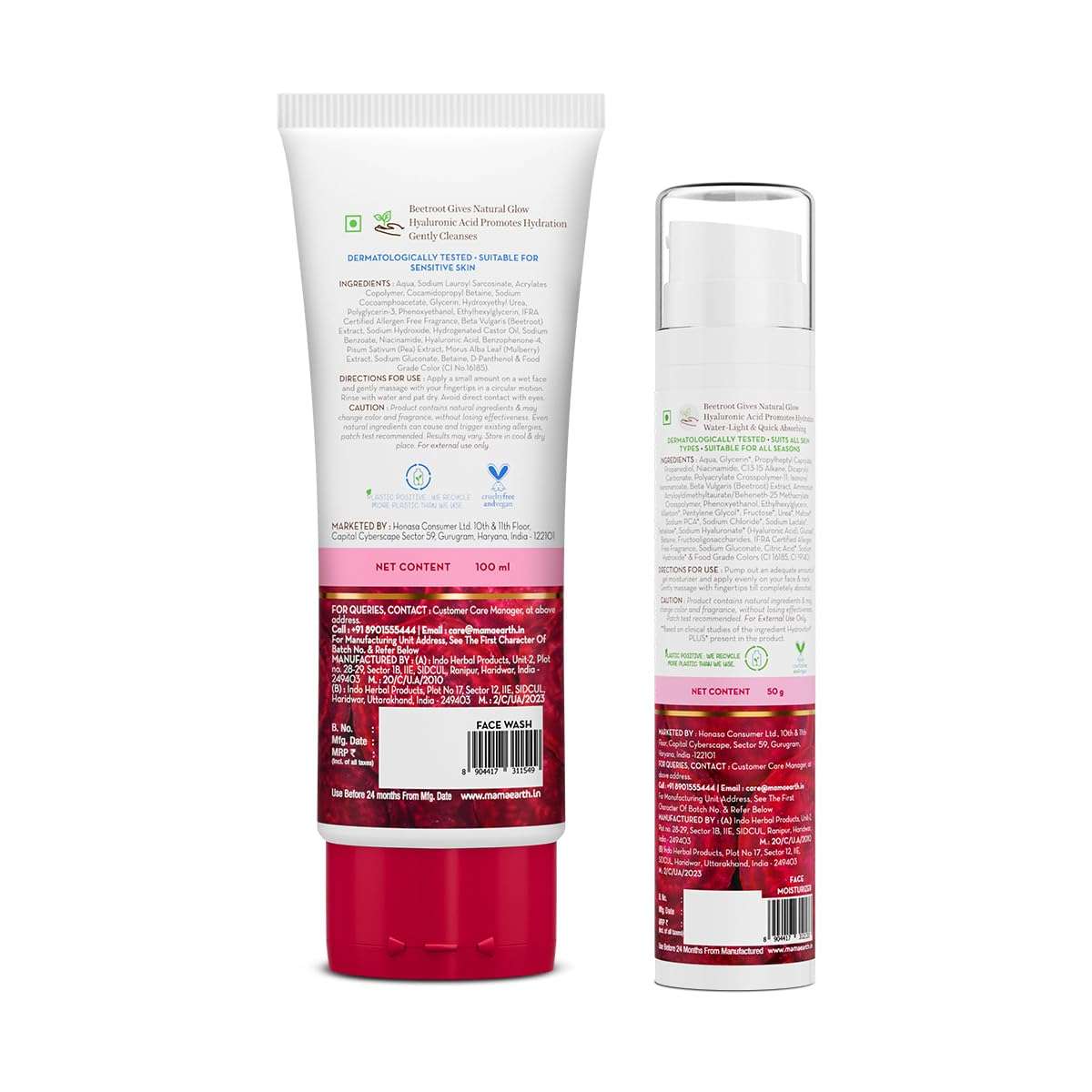 Mamaearth Beetroot Natural Pink Glow Combo | Beetroot Gentle Face Wash (100ml) & Beetroot Hydraful Moisturizer (50ml) | Gives Natural Pink Glow | Cleanses, Hydrates and Moisturizes | Combo Pack 3