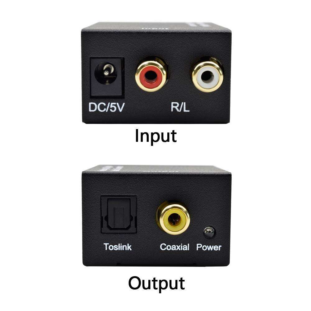 Analog AV to Digital Converter,Ozvavzk Anolog R/L to Optical Toslink Coaxial Audio Adapter with Optical Cable and Power Supply 4