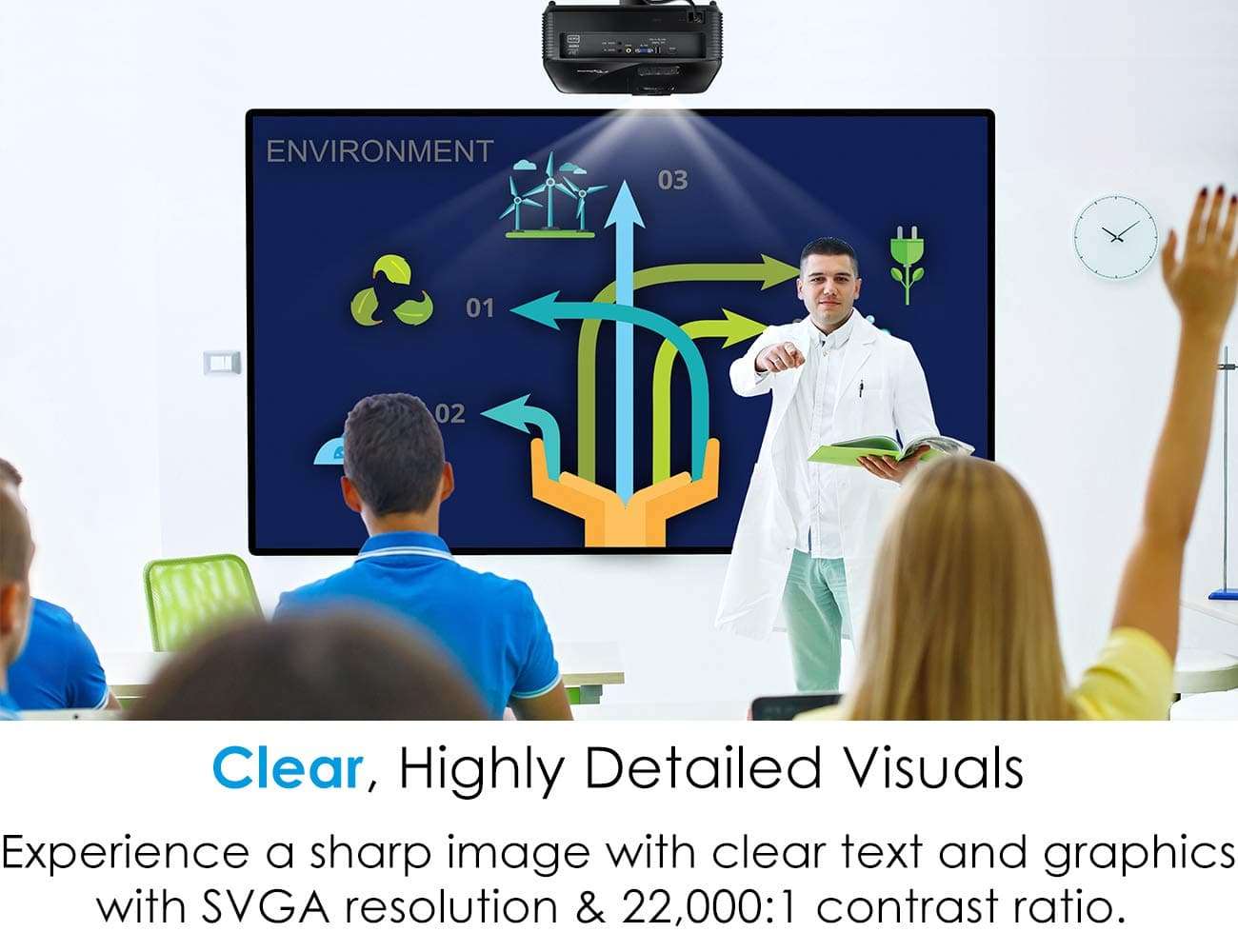 Optoma S334e SVGA Bright Professional Projector Lights On Viewing with 3,800 Lumens Latest DLP Technology Business Presentations Classrooms or Home 15,000 hour lamp life Speaker Built In Portable Size 3