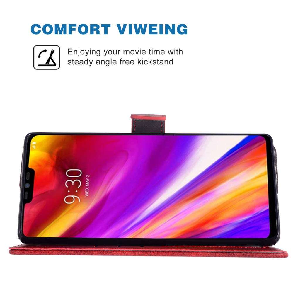 Phone Case for LG G7 ThinQ Folio Flip Wallet Case,PU Leather Credit Card Holder Slots Full Body Protection Kickstand Hard Hybrid Protective Phone Cover for LGG7 G 7 Plus Thin Q G7+ LGG7thinq Red 5
