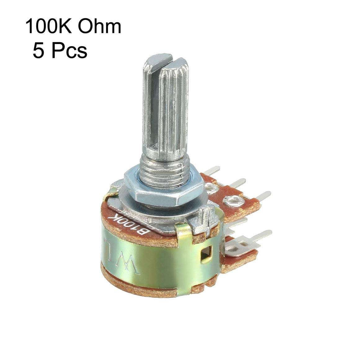 uxcell WH148 100K Ohm Variable Resistors Dual Rotary Carbon Film Taper Potentiometer 5pcs 2