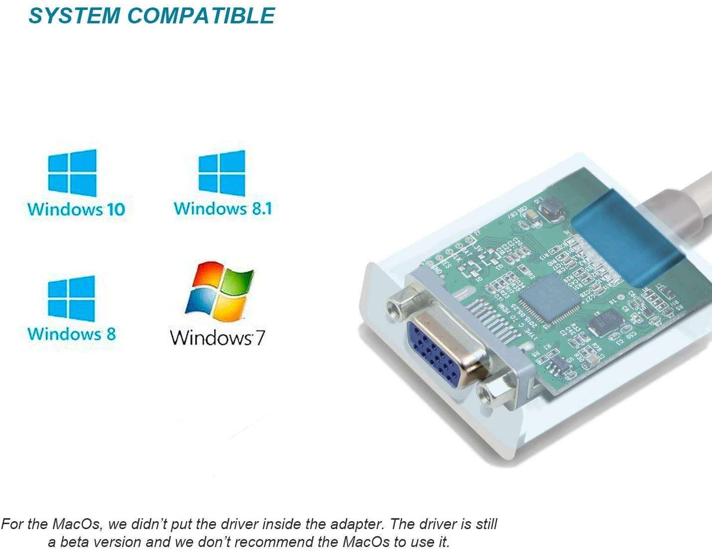USB to VGA Adapter, USB 3.0/2.0 to VGA Male to Female Adapter, 1080P HD Multi-Display Video Converter, Support PC Laptop Windows 7/8/8.1/10, Desktop, Monitor, Projector, HDTV, Chromebook (Black) 4
