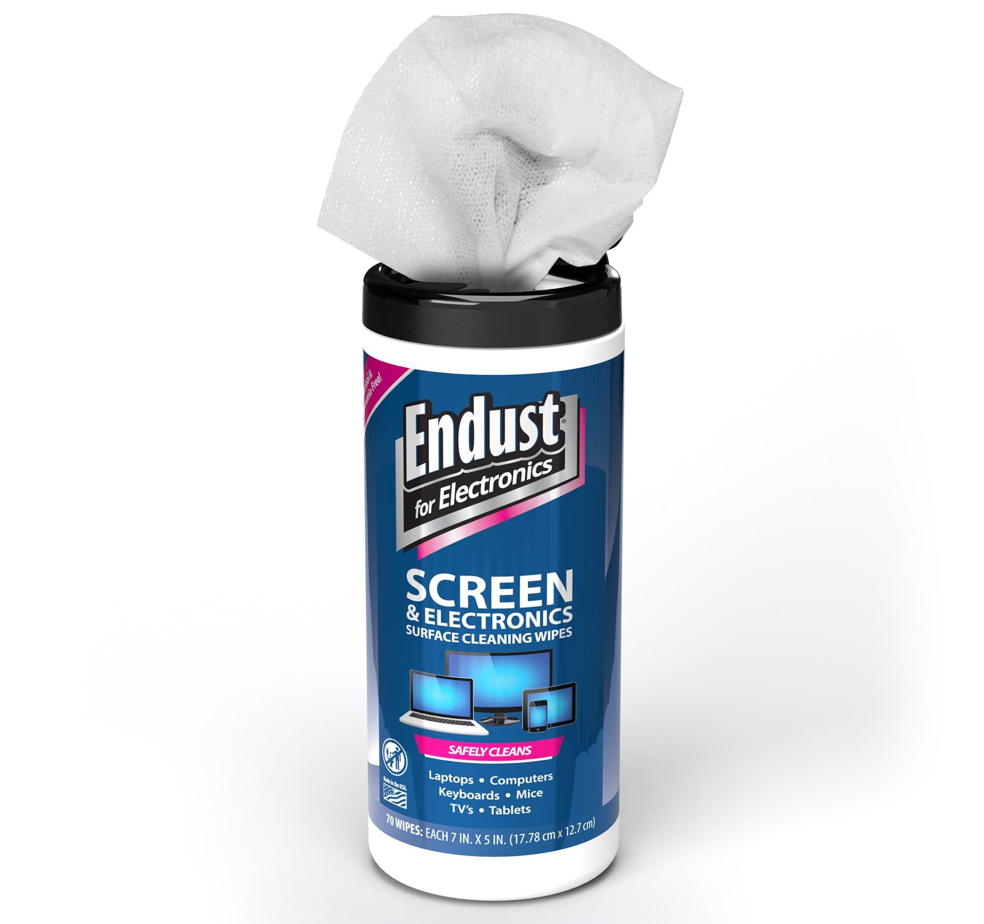 Endust For Electronics; Screen & Surface Cleaning Wipes, For TV, Phone, Computer Monitor, Laptop, Tablet, Pre-Moistened, Alcohol and Ammonia Free, 70 Count, 6 Pack (11506P6) 2