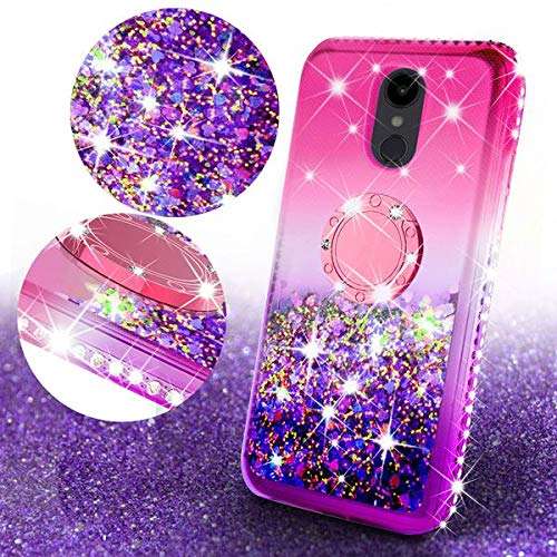 Liquid Glitter Cute Phone Case Kickstand Compatible for LG Stylo 5 / Stylo 5 Plus Case Clear Bling Diamond Bumper Ring Stand Girls Women - Pink/Purple 3