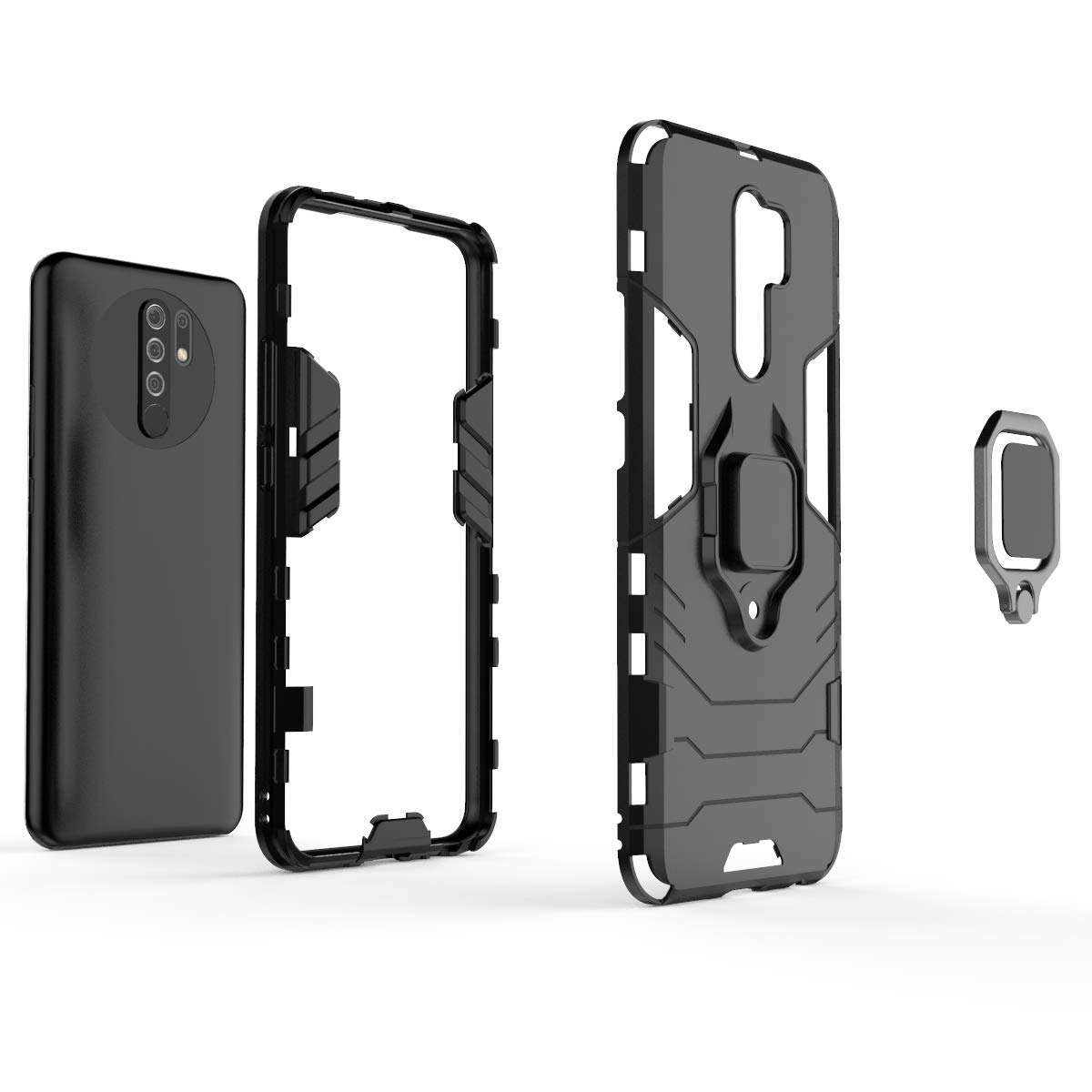 Case for Xiaomi Redmi 9 Case Cover,360 Degree Rotating Ring Holder Kickstand with Magnetic Car Mount Case for Xiaomi Redmi 9 M2004J19C M2004J19G M2004J19AG Case Blue 4
