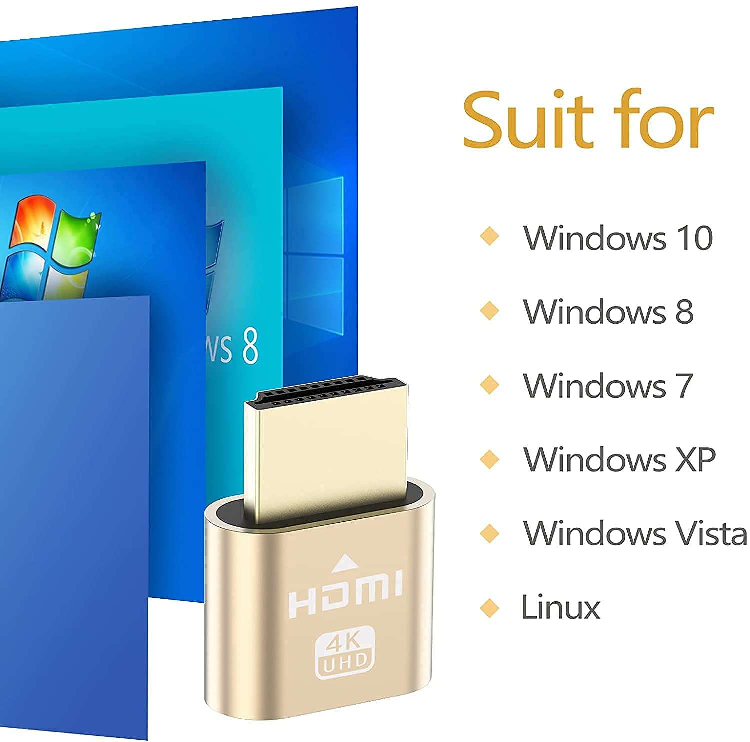 Electorobt 4K HDMI Dummy Plug - Virtual Monitor Display Emulator, Headless Display Adapter Supports up to 3840x2160@60Hz, 1080@120Hz DVI EDID Emulator (Single) 4