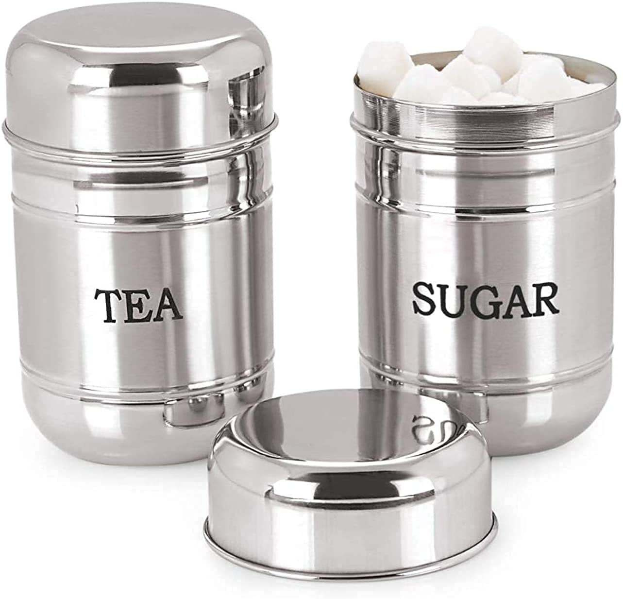 KD ZONE Stainless Steel Coffee Tea-Sugar Dabba Container for Daily use (500ML Each Silver)- Set of 2 Pcs