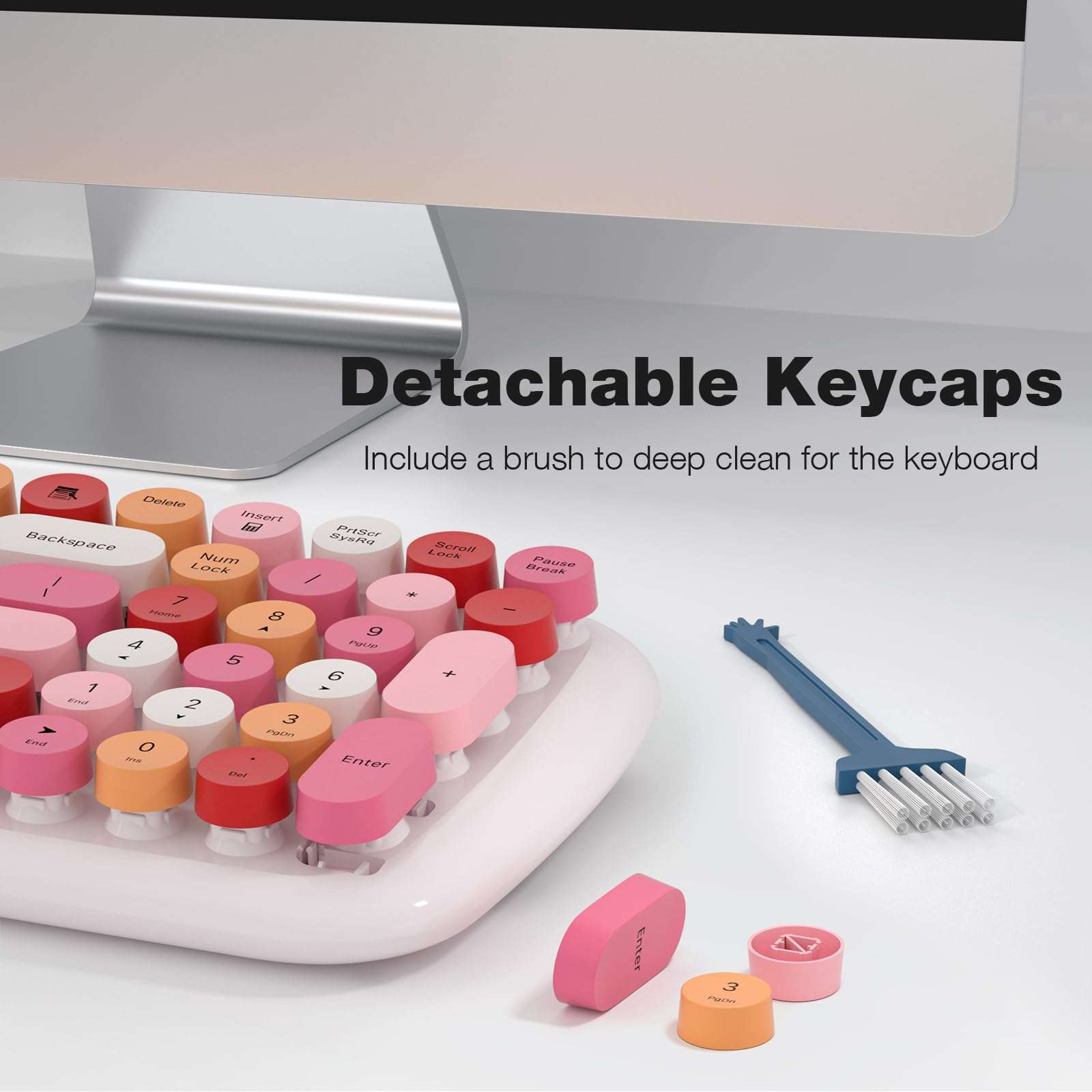 MOFII Wireless Keyboard and Mouse, Typewriter Full Size Keyboard with Number Pad and 2 in 1 USB Connected Mouse for Mac, Windows 7/8/10, Laptop, Desktop, PC, Computer (White Colorful) 6