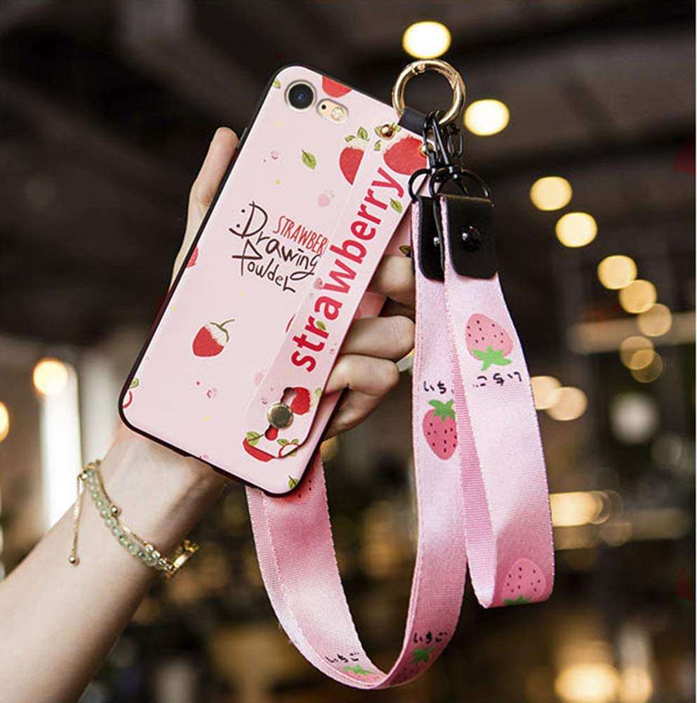 iPhone 8 Plus Case,iPhone 7 Plus Case,Apple 8Plus 7Plus for Girls/Women Wrist Strap Band Protector Protective Mobile Phone Cover Full-Body Bumper 1