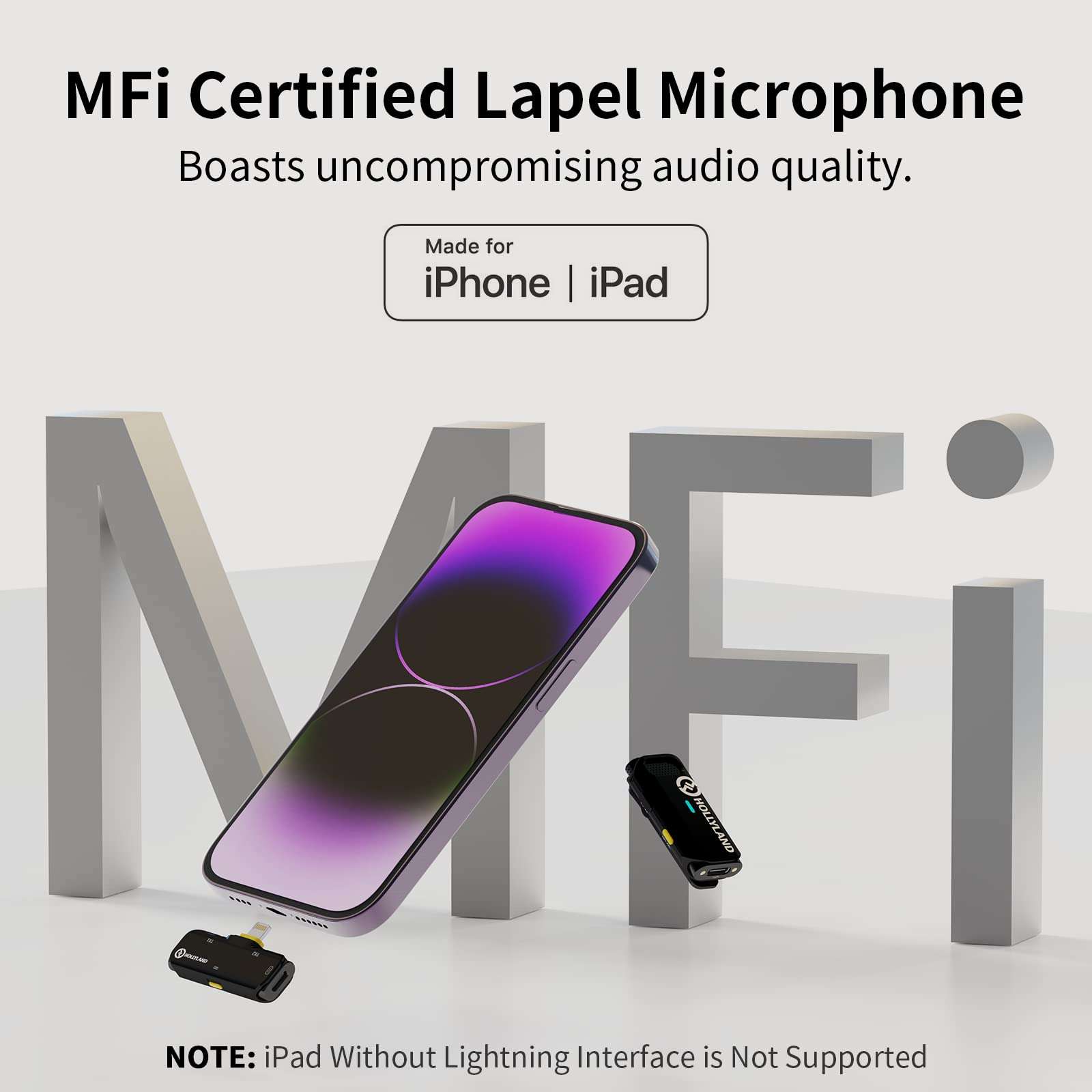 Wireless Lavalier Microphone Hollyland Lark C1 for Smartphone Dual Channel Lapel Microphone with 650 FT Los Transmission Range Noise Cancellation for Youtubers Vlogging Streaming Recording (iOS Solo) 2