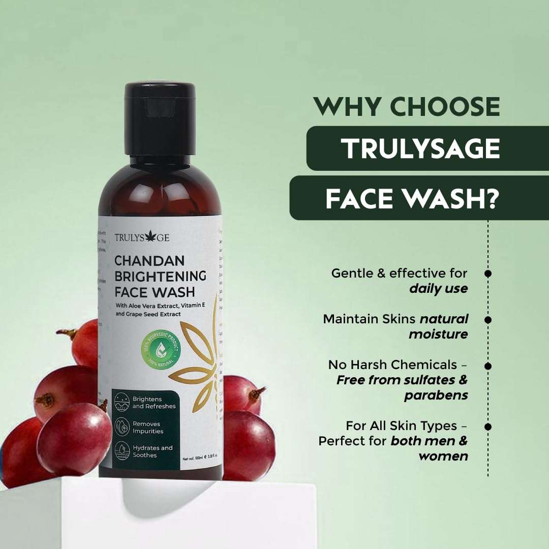 Trulysage Chandan Brightening Face Wash | Sandalwood, Turmeric & Aloe Vera | Removes Dirt & Impurities | Gentle & Hydrating | 100ml 6