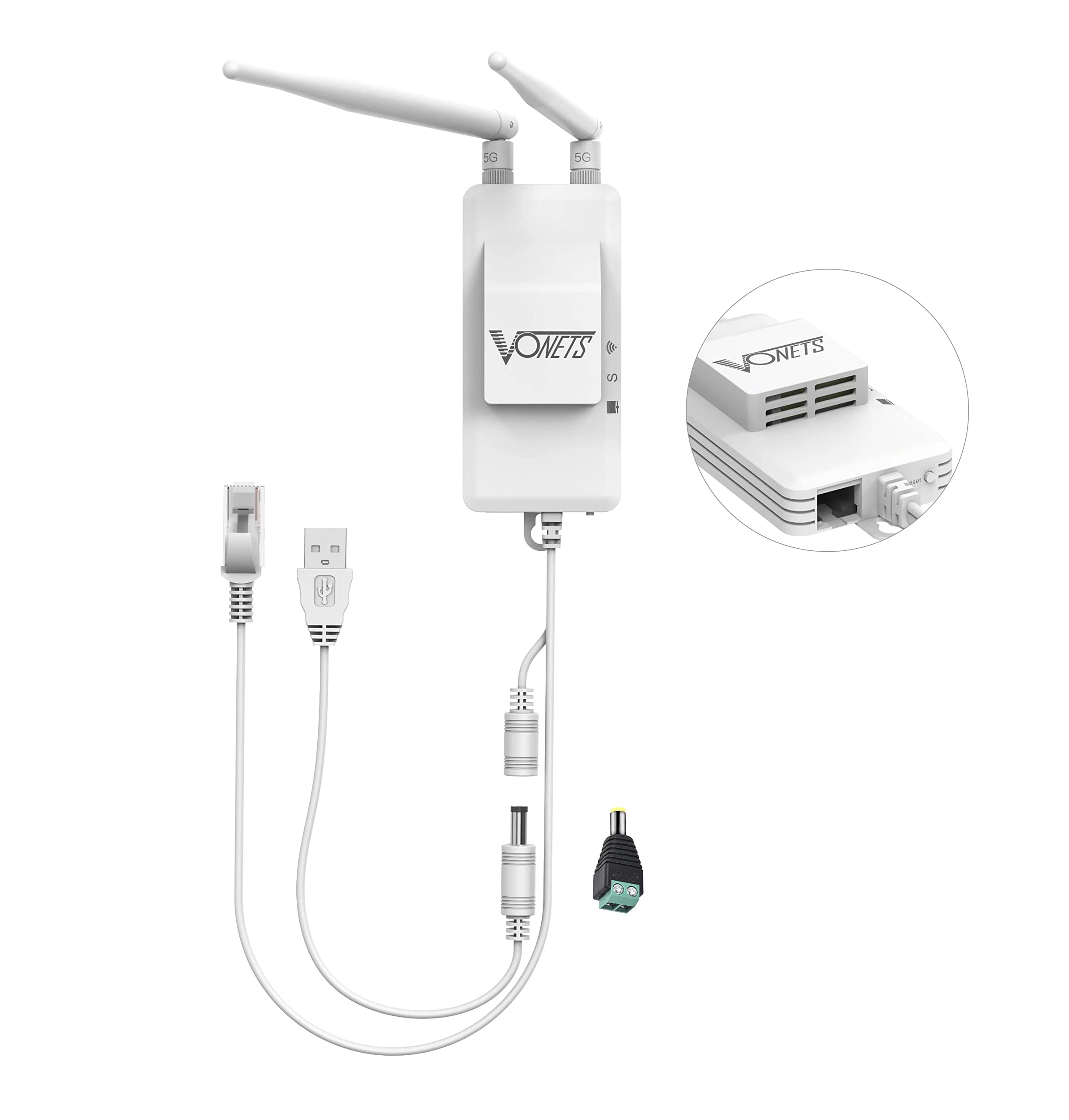 VONETS 5GHz Industrial Mini WiFi Router Bridge Repeater, WiFi to Ethernet Adapter, Wireless Bridge Converts RJ45 Connection to Wireless, 2 External Antennas, DC/USB, VAP11S-5G with Smart Cooling Fan