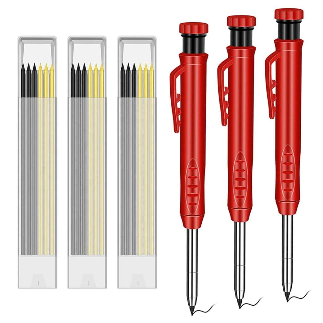 Carpenter Pencils with Refills Hole Pen Woodworking Marking Tools Built-in Pencil Sharpener Carpenter Pencils