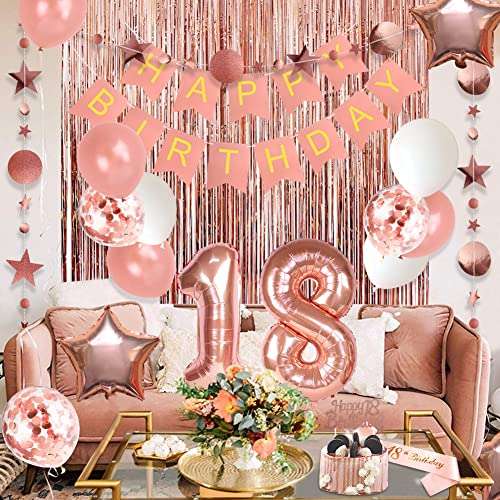 Rose Gold 40th Birthday Decorations - Banner, Balloon Numbers, Cake Topper, Curtain, Sash & Backdrop 6