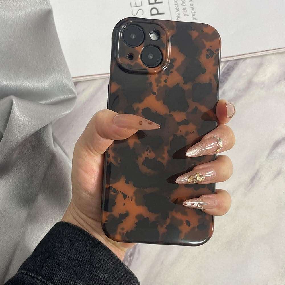 for iPhone 15 Case Leopard Silicone Cheetah Print Animal Pattern Soft Anti-Scratch Full Camera Protective Phone Cover (Amber Leopard, for iPhone 14) 4