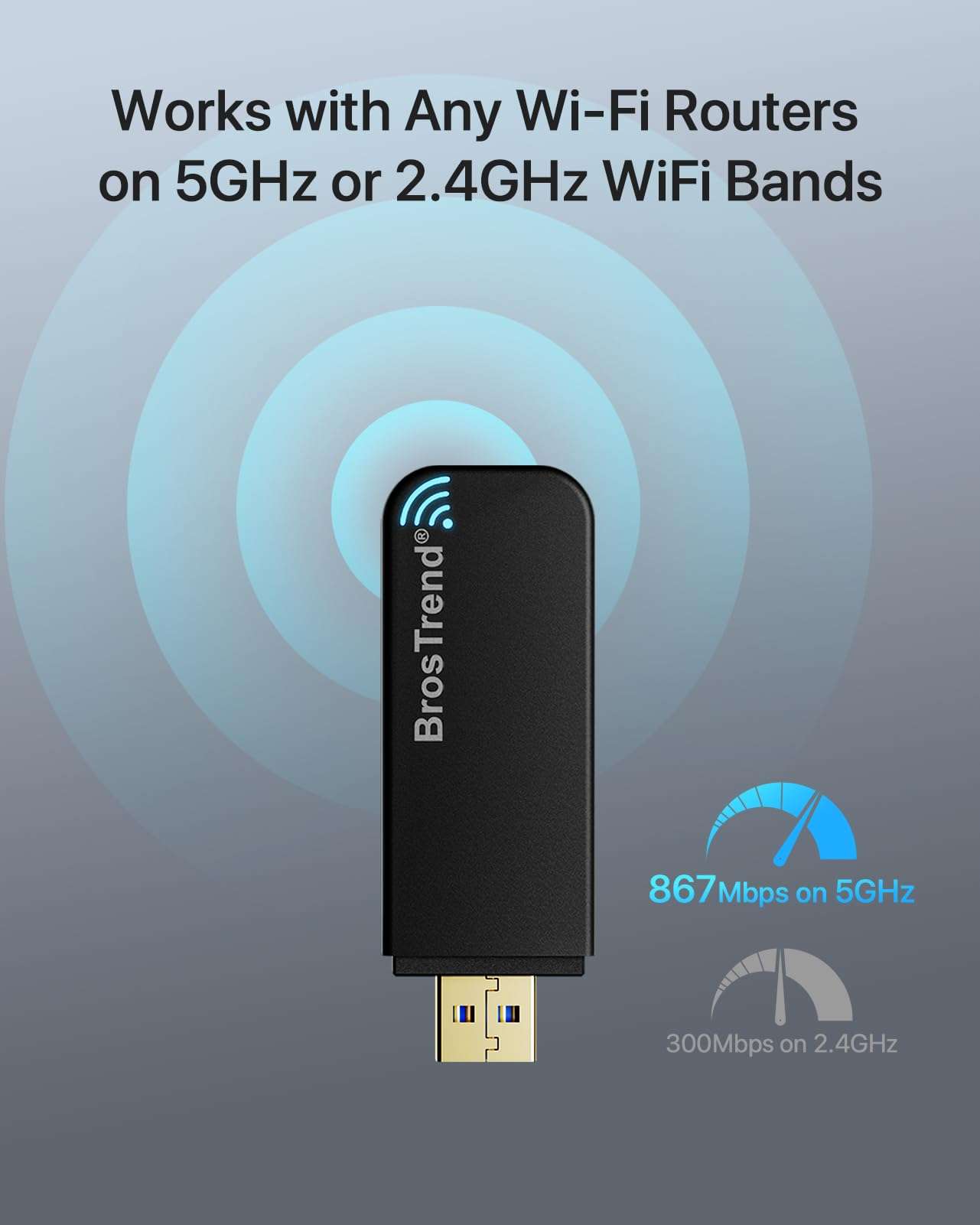 BrosTrend Linux USB WiFi Adapter AC1200 for Ubuntu Kali Mint Debian Kubuntu Mate Zorin PureOS Raspberry Pi Windows etc. Linux Compatible WiFi Adapter Wireless Dual Band 5GHz 867Mbps + 2.4GHz 300Mbps 4