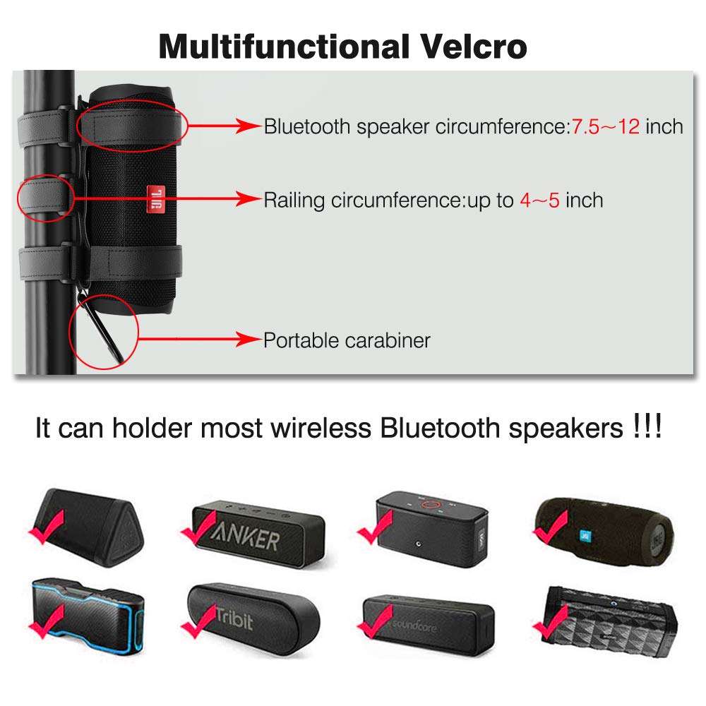 OAONY Portable Speaker Mount for Golf Cart Railing Bike or Boat -Waterproof Outdoor Adjustable Strap for Most Bluetooth Wireless Speakers Attachment Accessory Holder Bar Rail 3