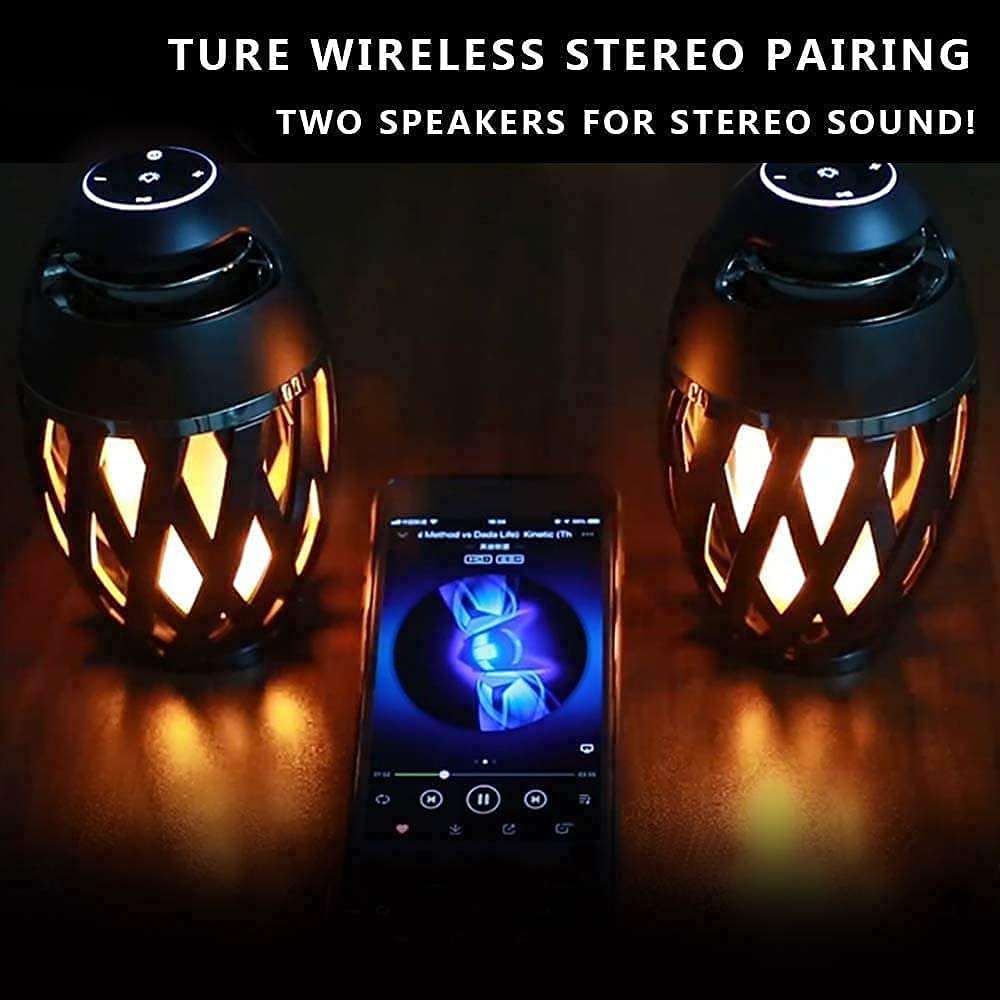 Paktonvo Outdoor Bluetooth Speaker, Wireless Speaker with Flickering Flame Light, Portable Waterproof Flame Speaker with Stereo Enhanced Bass Sound, BT4.2 for Home Patio Garden Camping 2 Pack 4