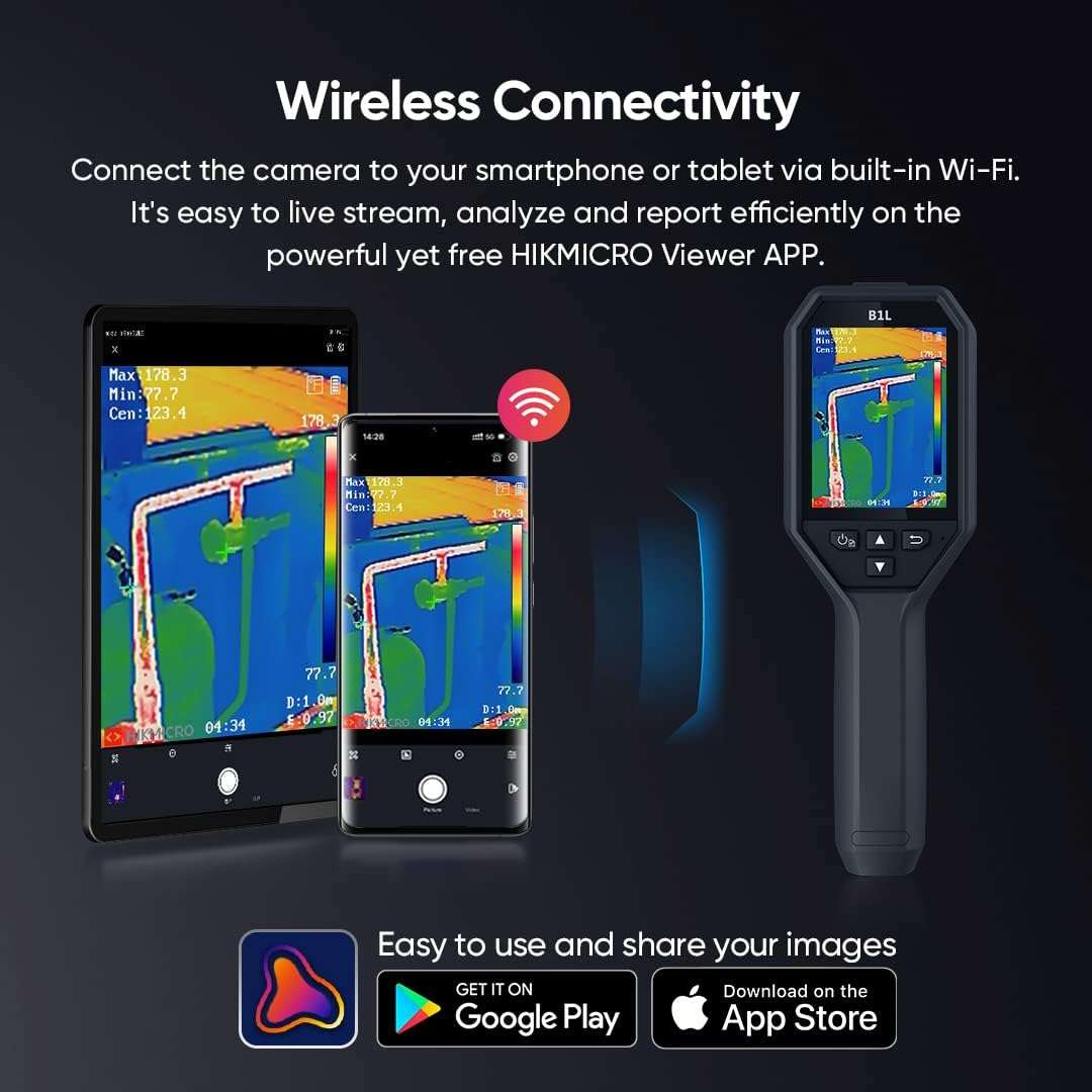 HIKMICRO B1L 160 x 120 IR Resolution Thermal Imaging Camera with WiFi, 25Hz Refresh Rate, 3.2" LCD Screen, Handheld 19200 Pixels Thermal Imager with High Temperature Alarm 3