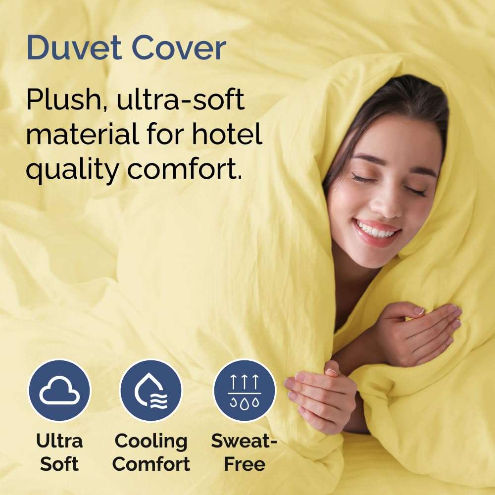 Twin XL Size Flat Bed Sheet + Duvet Cover Bundle - Hotel Luxury Single Flat Bottom Sheet Only - Fits Mattresses with Deep Pockets between 8 to 16 inches - Soft, Breathable and Wrinkle Free - Yellow 3